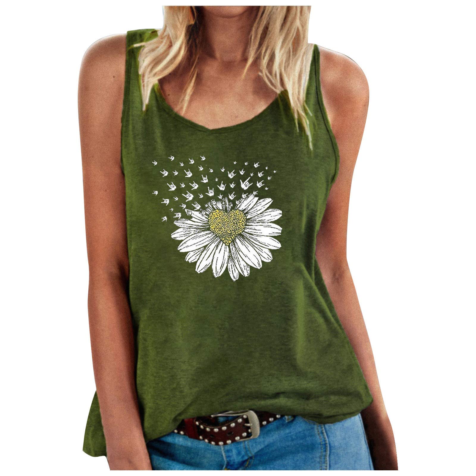 **Women's Plus Size Sunflower Print Tank Tops - Fashion Summer Sleeveless Crop Tops for Casual Wear, Beach Outfits & Yoga**
