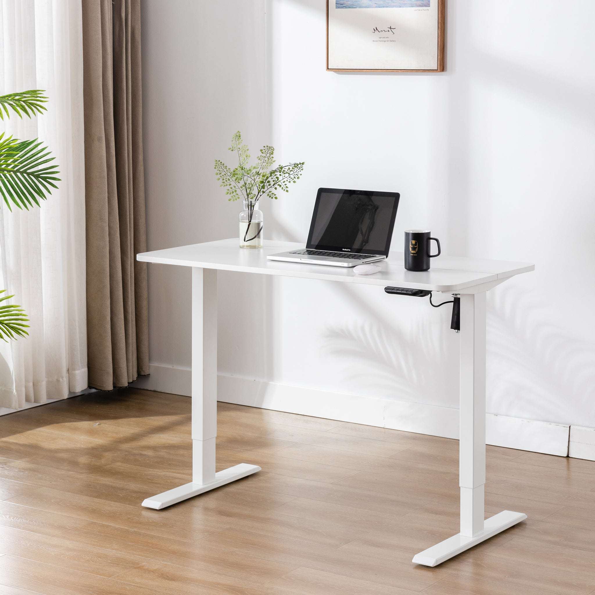1.2m Adjustable Height Sit Stand Desk in White - Ergonomic Home & Office Workstation for Comfortable Standing & Sitting