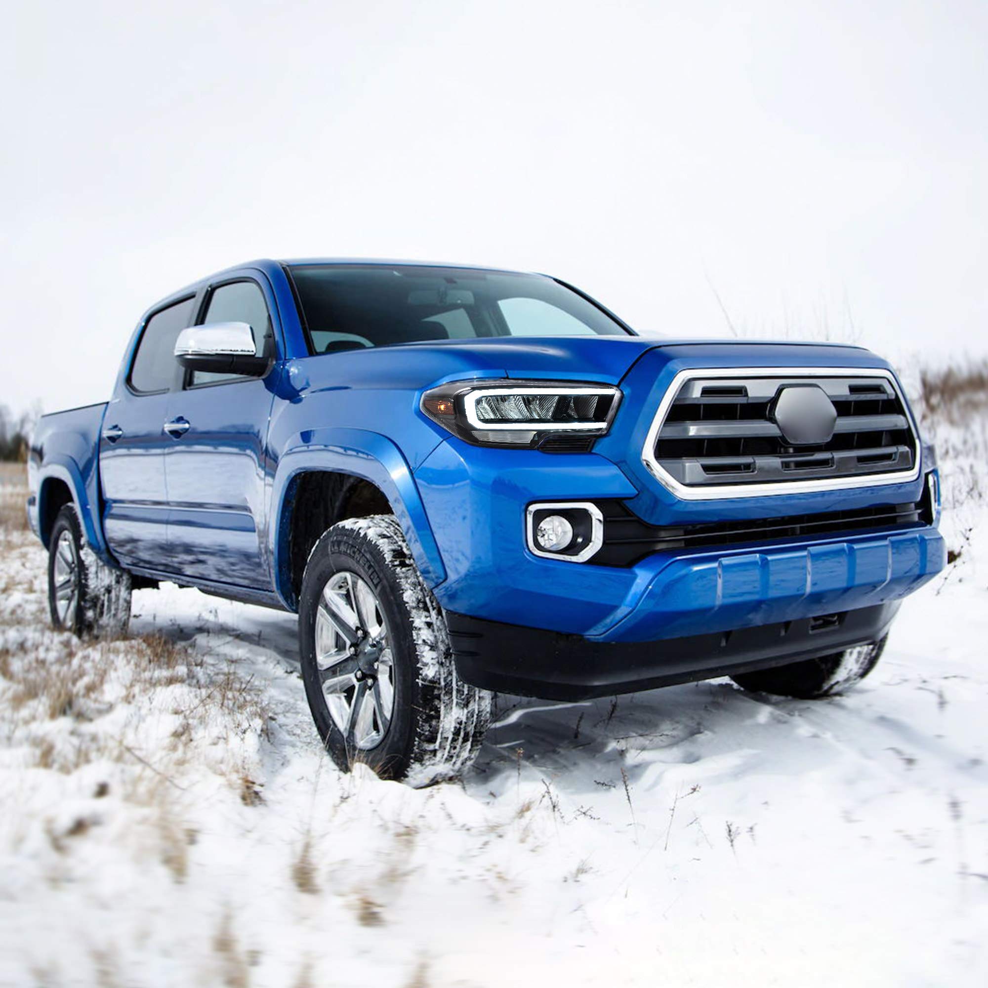 VLAND Full LED Projector Headlights for Toyota Tacoma 2016-2019 - High Performance Front Lamps Assembly with Welcome Light, LED DRL, HI/LO Beam Lens & Amber Side Markers (Reflective Bowl) - Perfect for Off-Roading, Night Driving & Car Customization