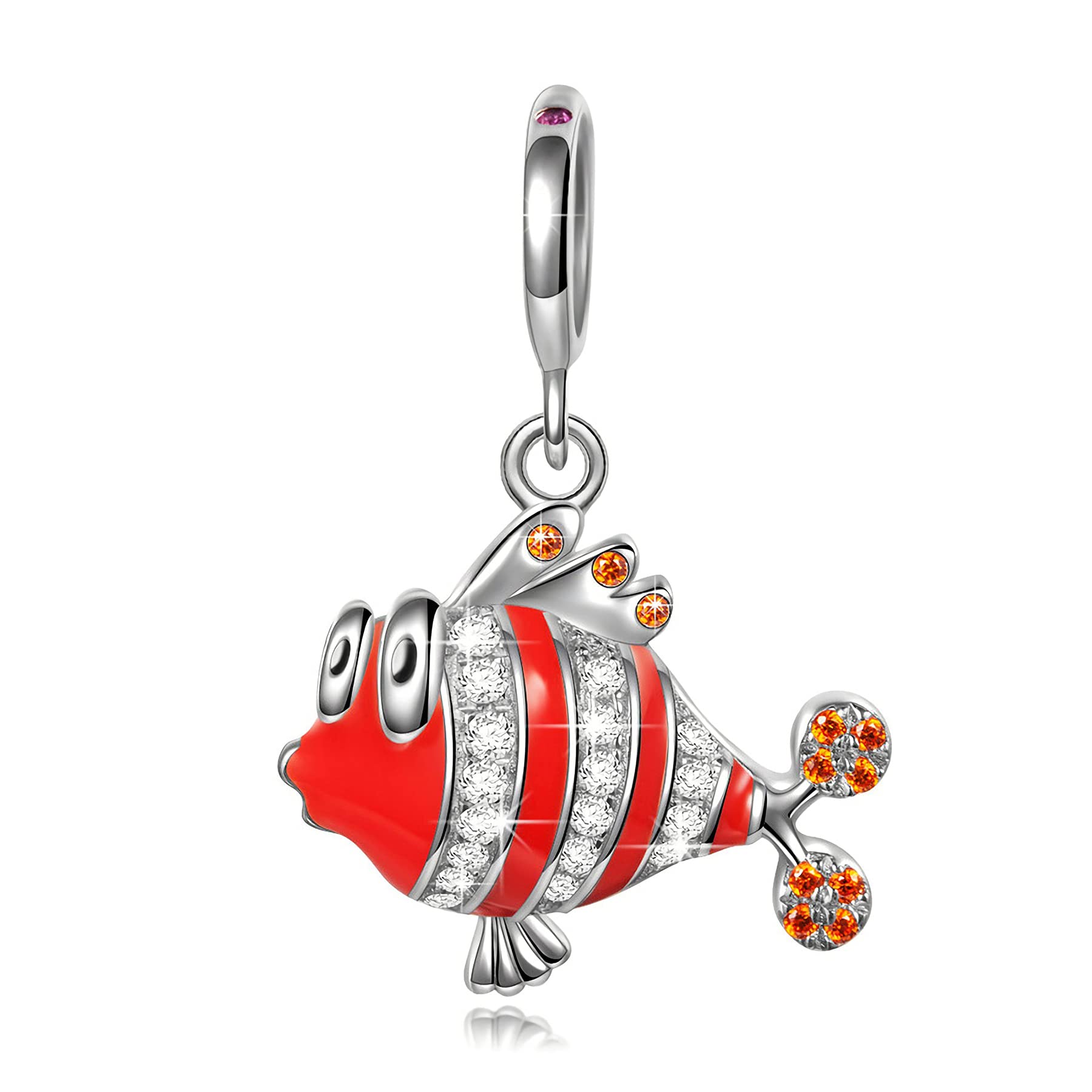 NINAQUEEN Sterling Silver Clownfish Charm Bead for Bracelets - Cute Orange Fish Pendant for Women, Wife, Mom, Girlfriend - Perfect Birthday, Valentine's Day, Mother's Day, Christmas & Graduation Gift - Great for Beach Themed Jewelry & Marine Life Lovers