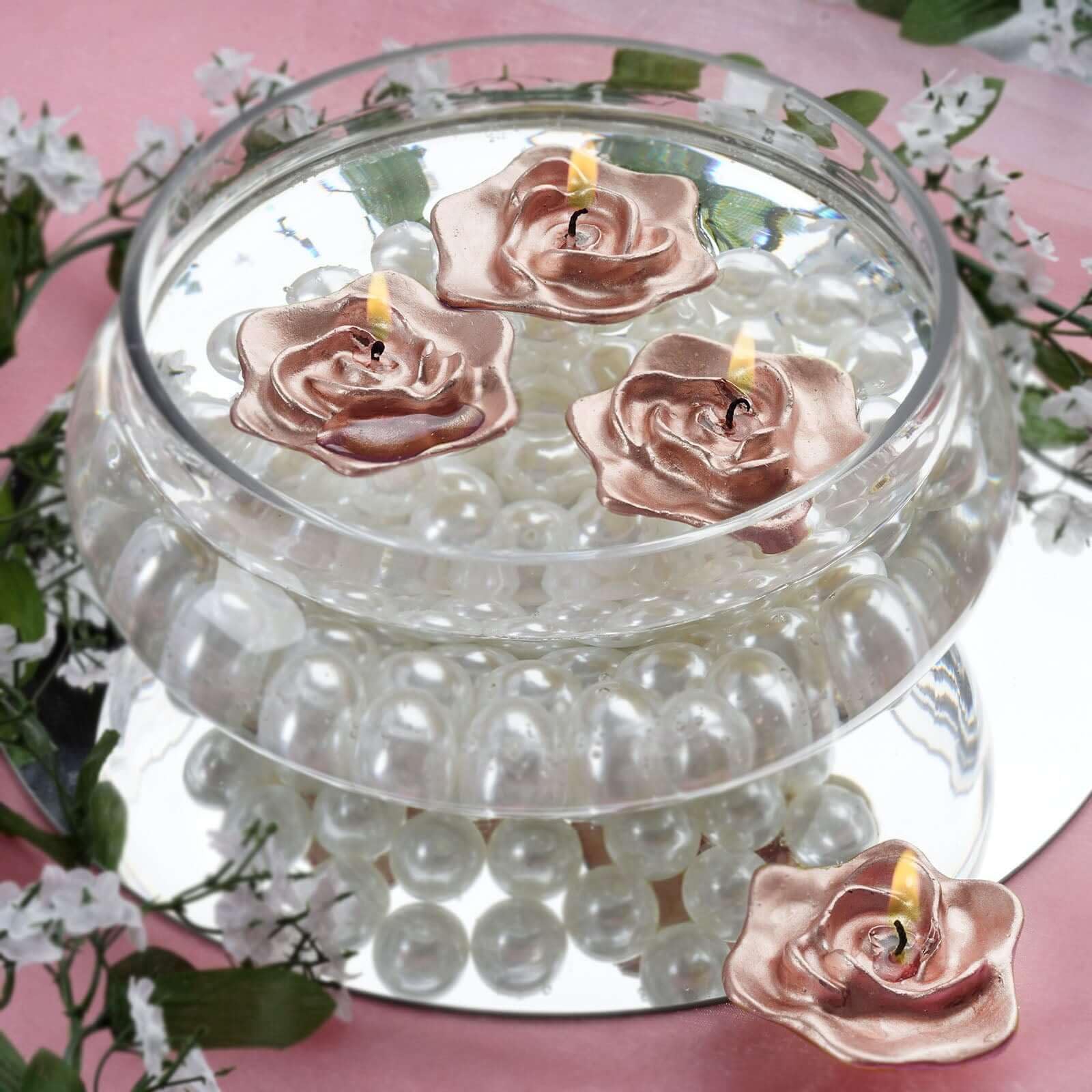 Efavormart Set of 4 Rose Gold Floating Candles - Unscented Blush Pink Wedding Centerpiece Decor for Table, Bathroom, Pool & Home Decoration