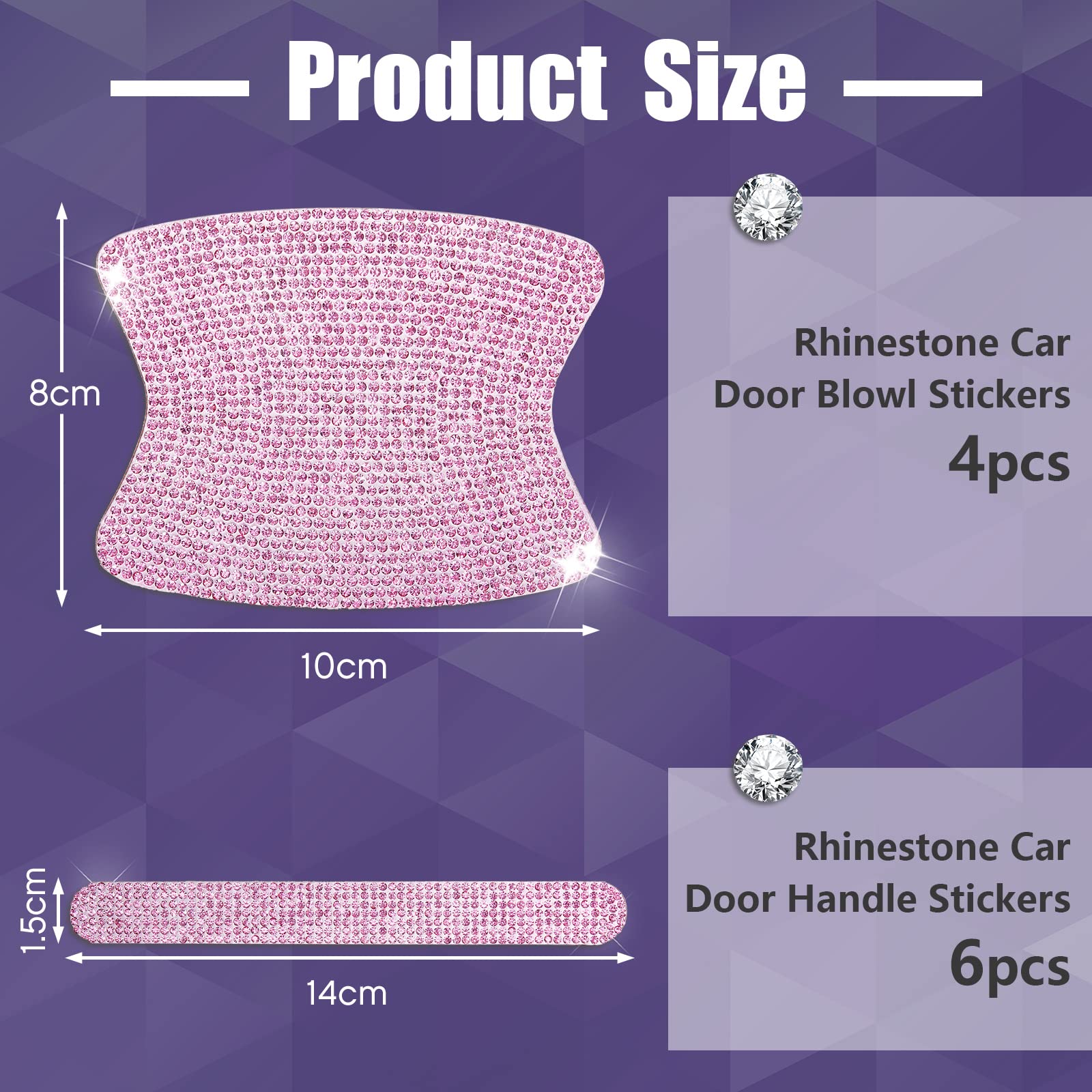 Frienda 10-Piece Rhinestone Car Accessories Set - Bling Door Handle Protectors & Bowl Covers for Women (Pink) | Stylish Car Decor & Scratch Protection for Daily Commute & Road Trips