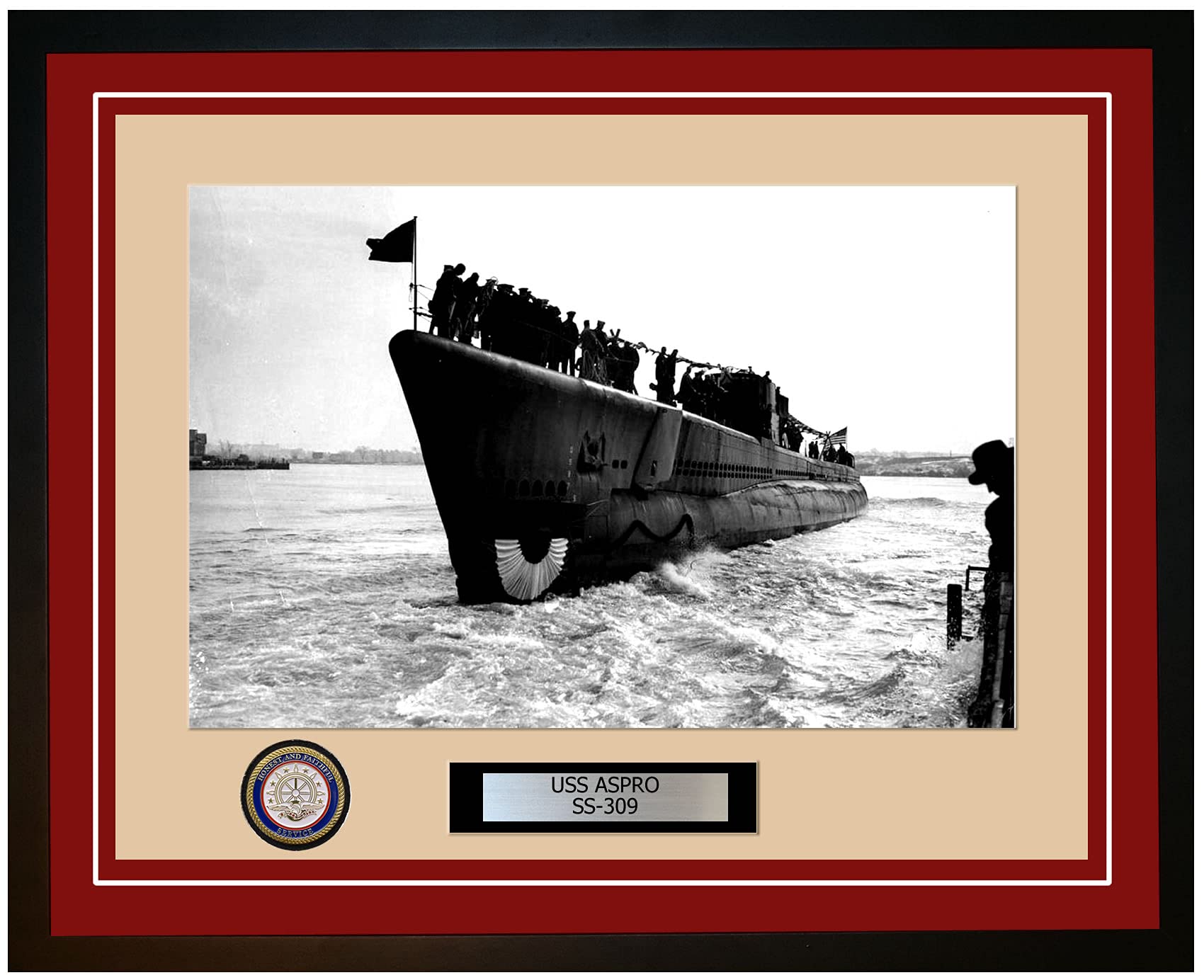 USS Aspro SS-309 Framed Navy Ship Photo - Vintage WWII Submarine Wall Art - Perfect for Military History Enthusiasts & Home/Office Decor