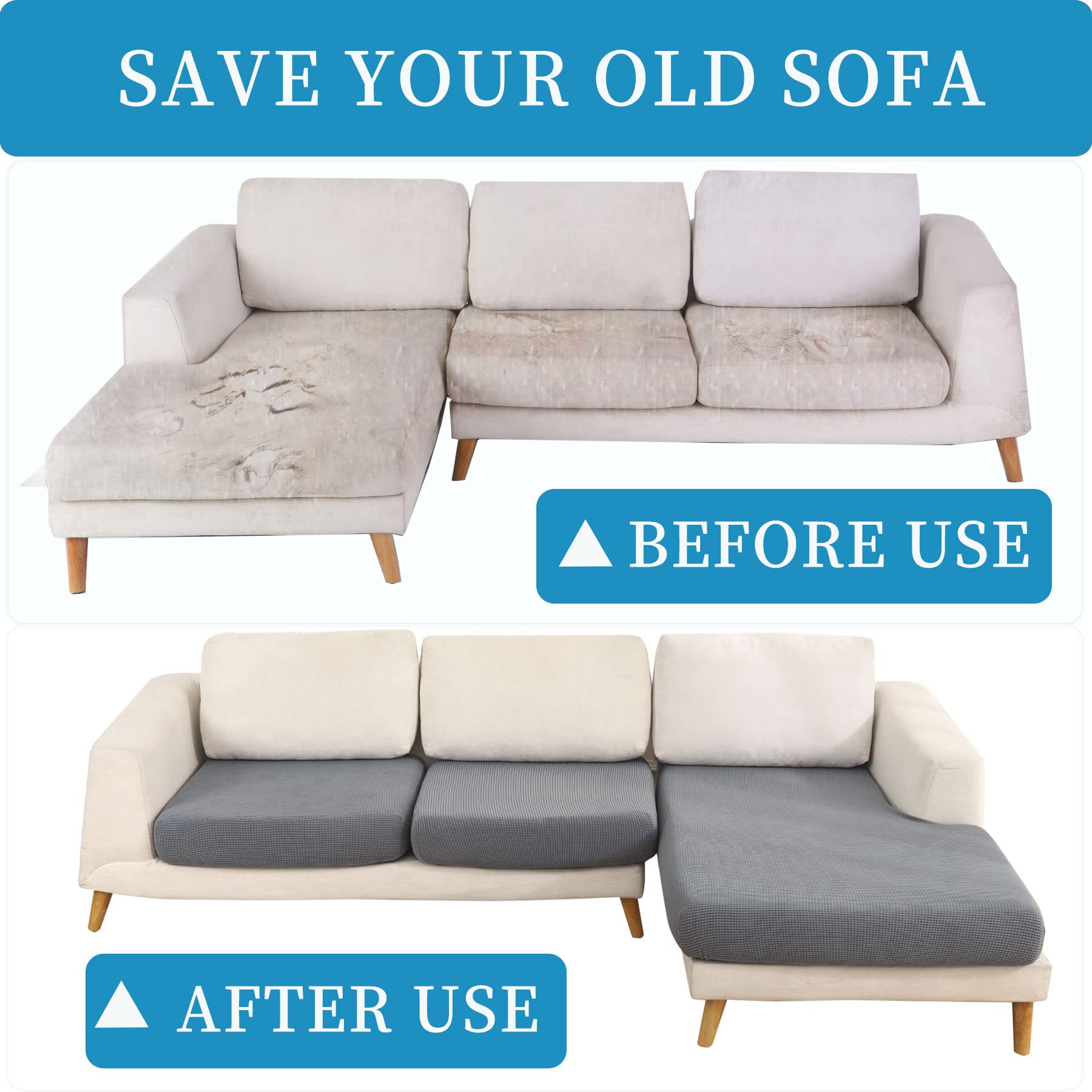 MINJIATEX L-Shaped 3-Piece Stretch Sectional Sofa Cover - Washable Furniture Protector for Pets & Dogs, Fits 2 Seater + Chaise (Grey) - Perfect for Living Room, Family Room & Pet-Friendly Homes