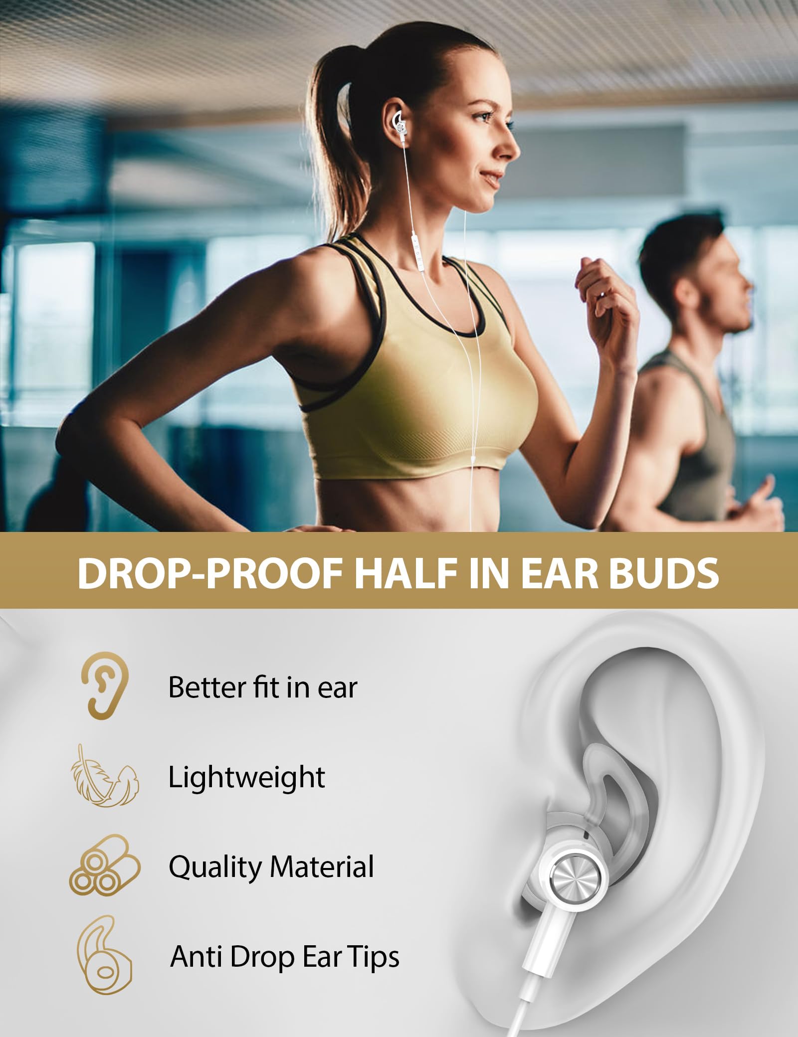 iMangoo Wired USB C Headphones for Apple iPhone 15/16 & Samsung S24/S25 Ultra - Anti-Fall Earbuds with Microphone, Noise Isolation for Gym Workout, Office Meetings & Travel (White)