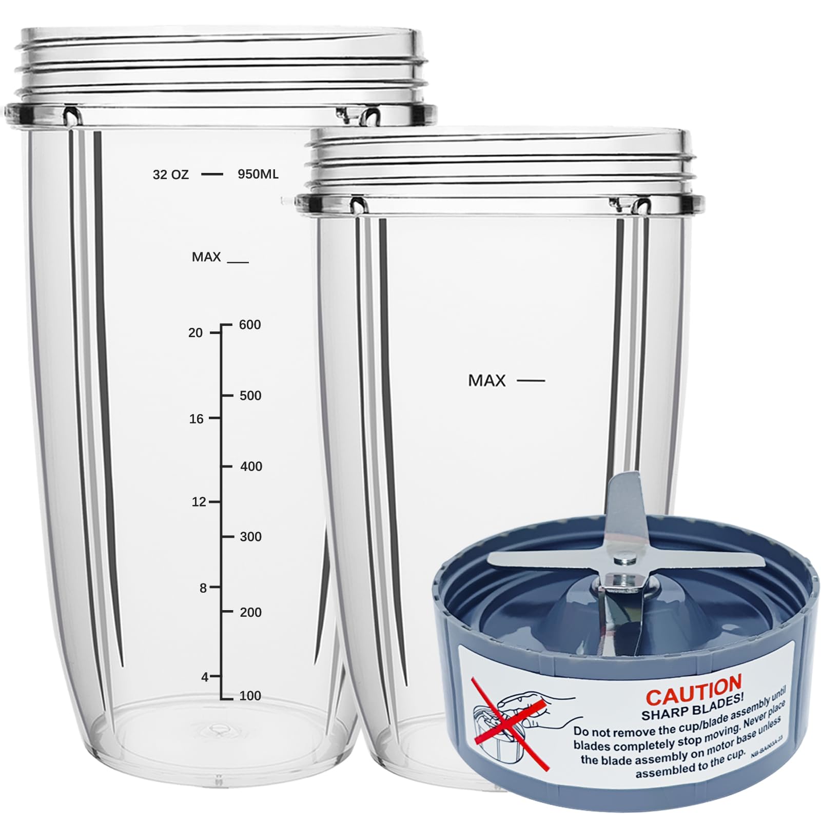Nutribullet Blender Replacement Parts - 32oz & 24oz Cups with Extractor Blade - Compatible with Nutri Bullet 600W/900W Pro Blenders (3 PCS) - Perfect for Smoothies, Juicing & Food Prep at Home