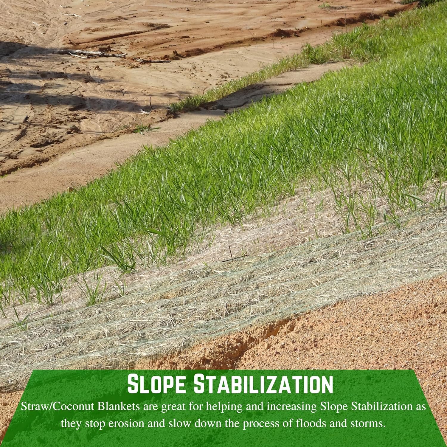 100% Biodegradable Erosion Control Blanket - Straw & Coconut Fiber Mat for Garden, Lawn & Landscape Erosion Prevention (3' x 112.5') - Perfect for Slopes, Hillsides & Construction Sites