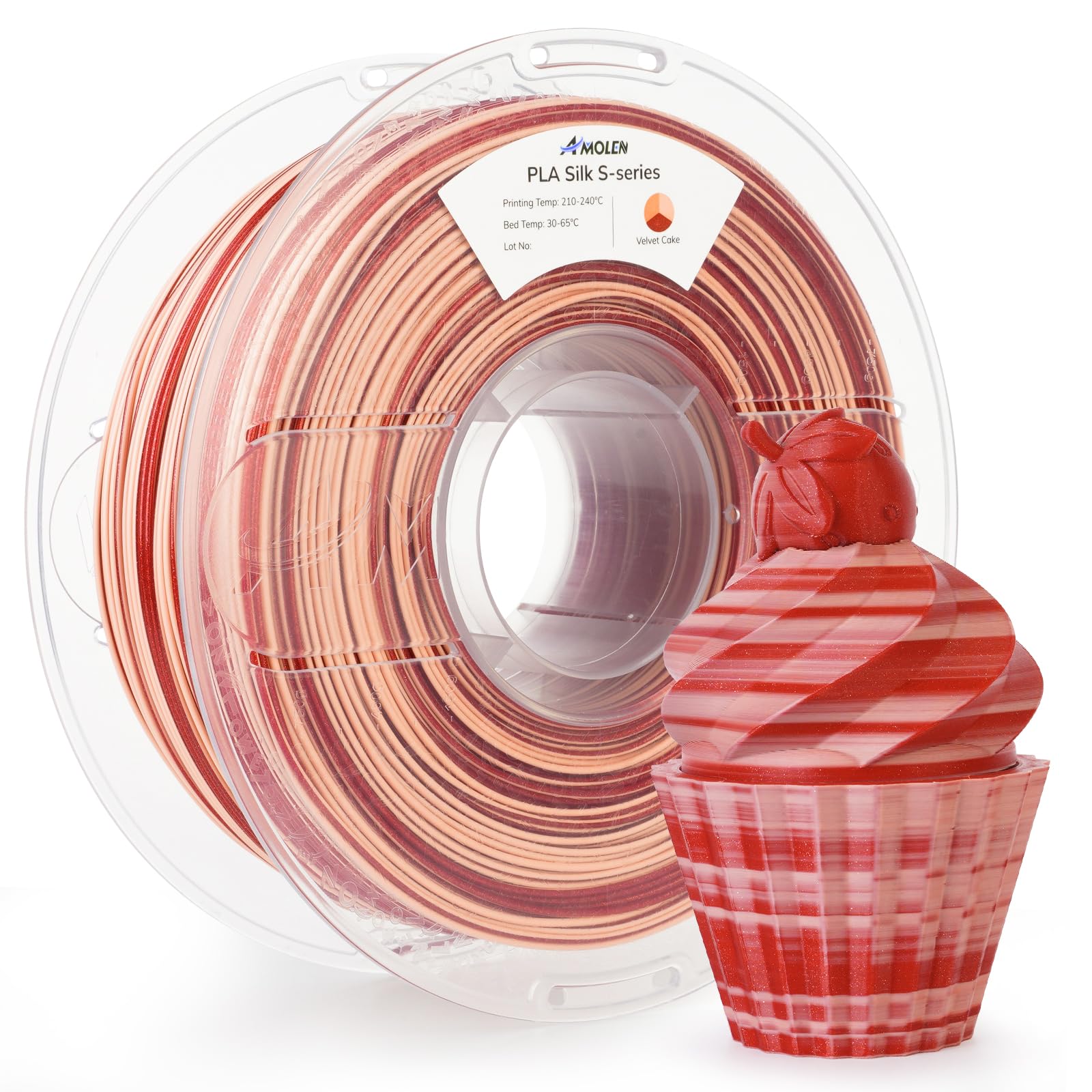 AMOLEN Shiny PLA 3D Printer Filament 1.75mm - Sparkle Multicolor Rainbow PLA with Glitter, Fast Color Change Gradient Filament for FDM 3D Printers - Velvet Red Peach Rose, 1kg (2.2lbs) - Perfect for Cosplay Props, DIY Crafts & Artistic 3D Printing Projects