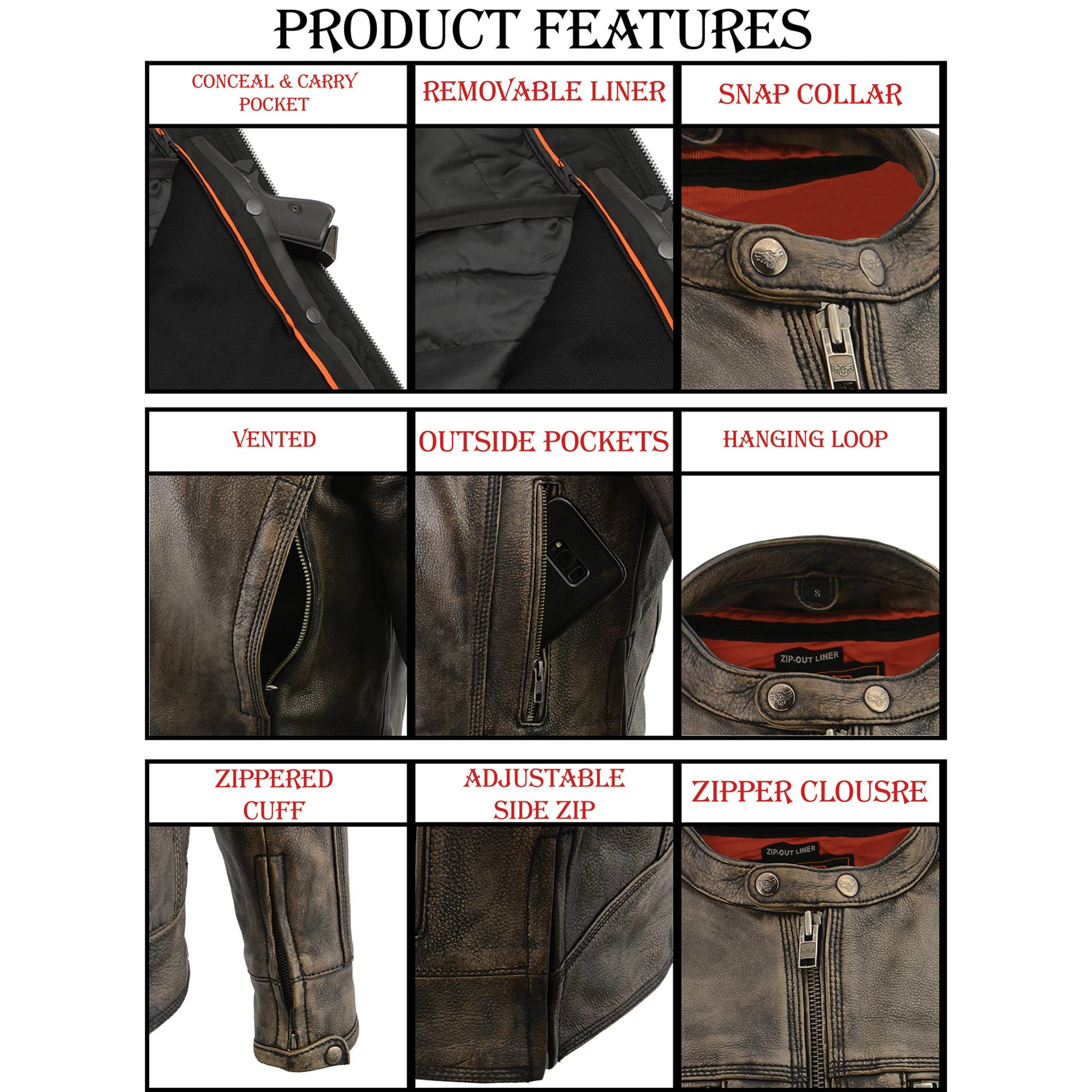 Milwaukee Leather Men's Distressed Scooter Jacket with Venting MLM1550 - Brown Motorcycle Jacket for Riding & Casual Wear | Breathable Biker Jacket for Men