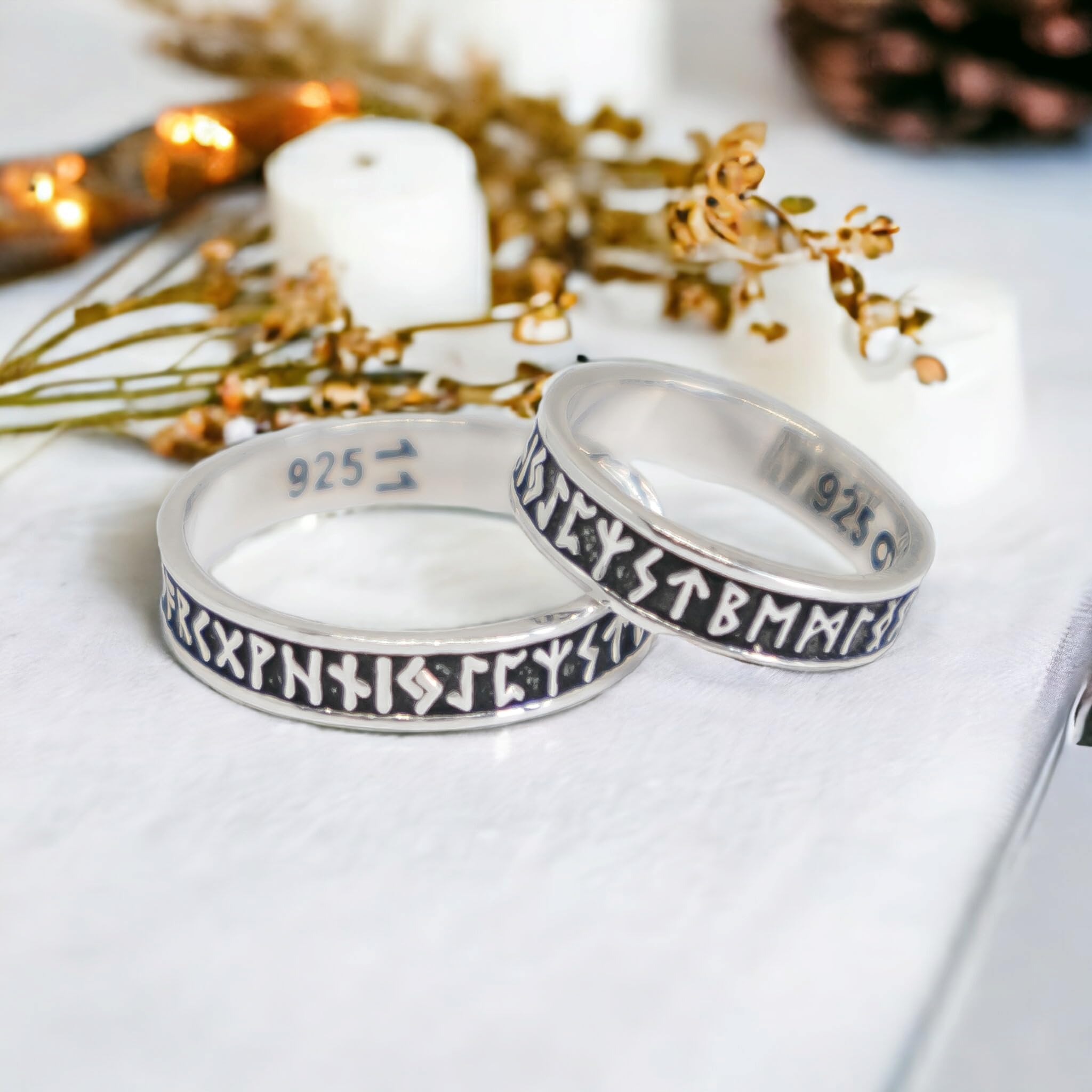 Viking Rune Ring 925 Sterling Silver - Norse Elder Futhark Symbol Jewelry - Celtic Wedding Band & Pagan Gift for Men & Women - Perfect for Viking Enthusiasts, Historical Reenactments & Spiritual Ceremonies