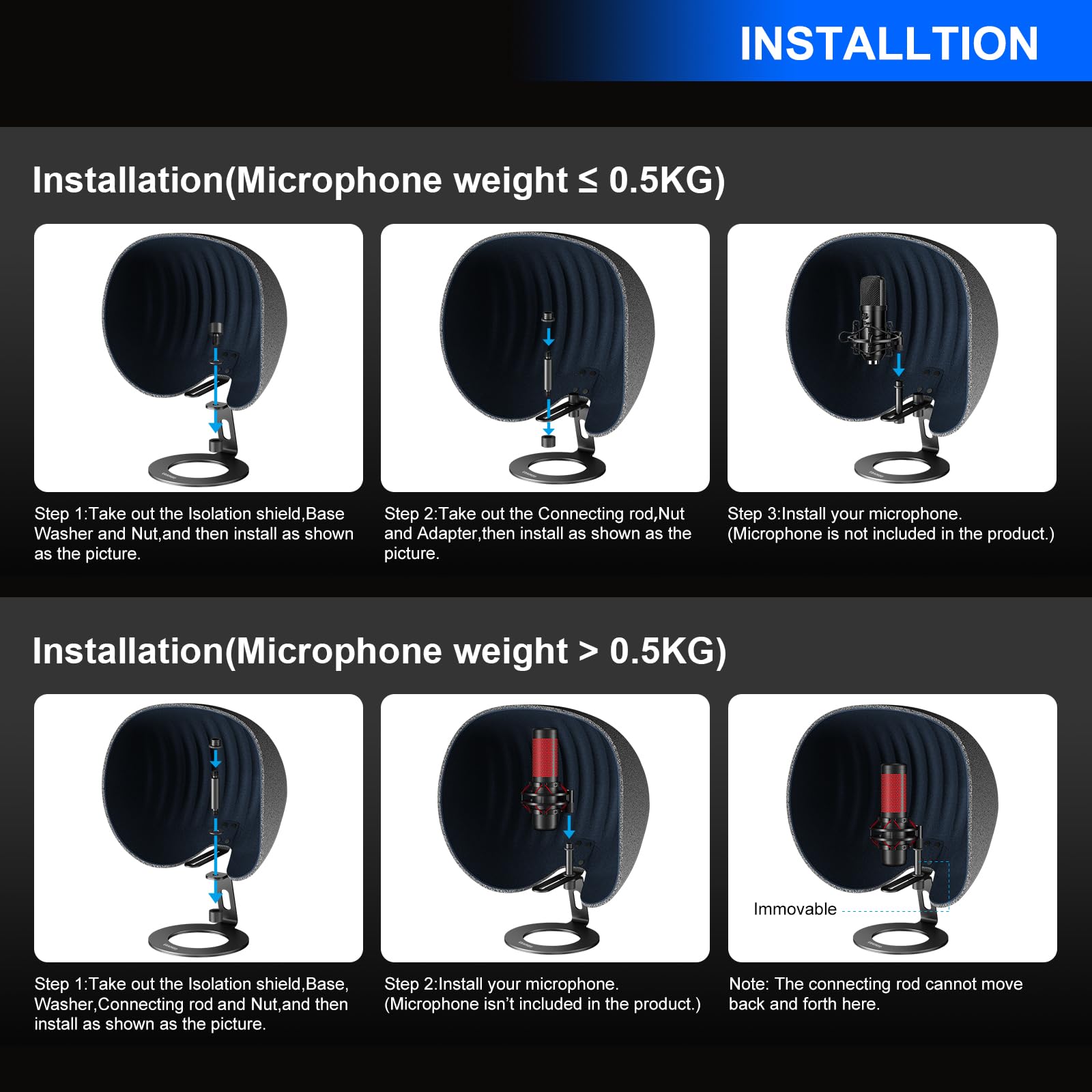 Professional Microphone Isolation Shield - Aokeo 2024 Studio-Grade Acoustic Foam Panel for Blue Yeti, Snowball iCE, HyperX QuadCast & SoloCast | 360° Noise Reduction for Podcasting, Voiceovers & Music Recording | Home Studio & Professional Recording Setup