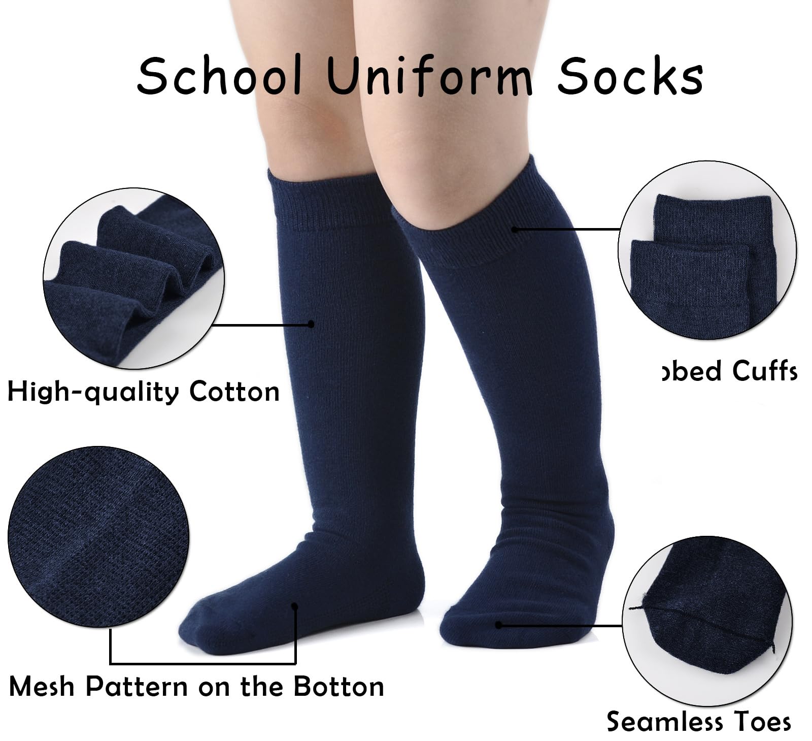 EPEIUS Girls Knee High Socks - Seamless Cotton School Uniform Socks for Kids & Boys - Over The Calf Socks (3/5 Pack) - Perfect for School, Uniform Dress Codes & Everyday Comfort