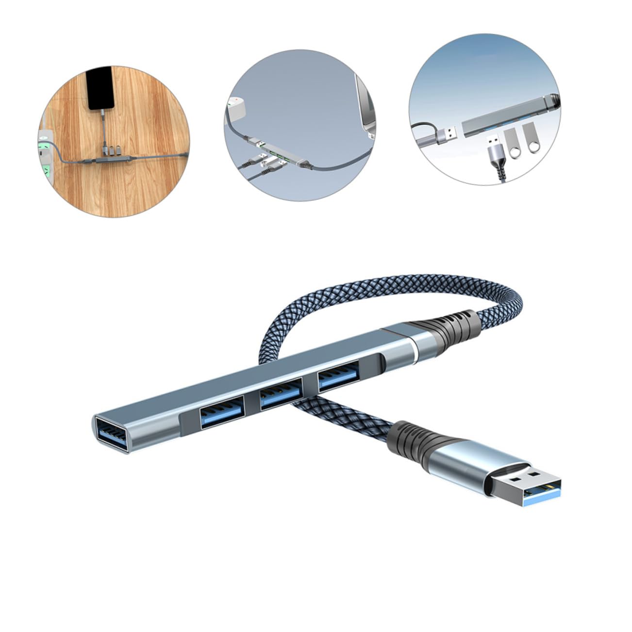 Hemobllo 3-Port USB 3.0 Hub Splitter for Laptop - High-Speed Data Transfer, Portable USB Expander Adapter - Perfect for Office, Travel & Home Use with Multiple Devices