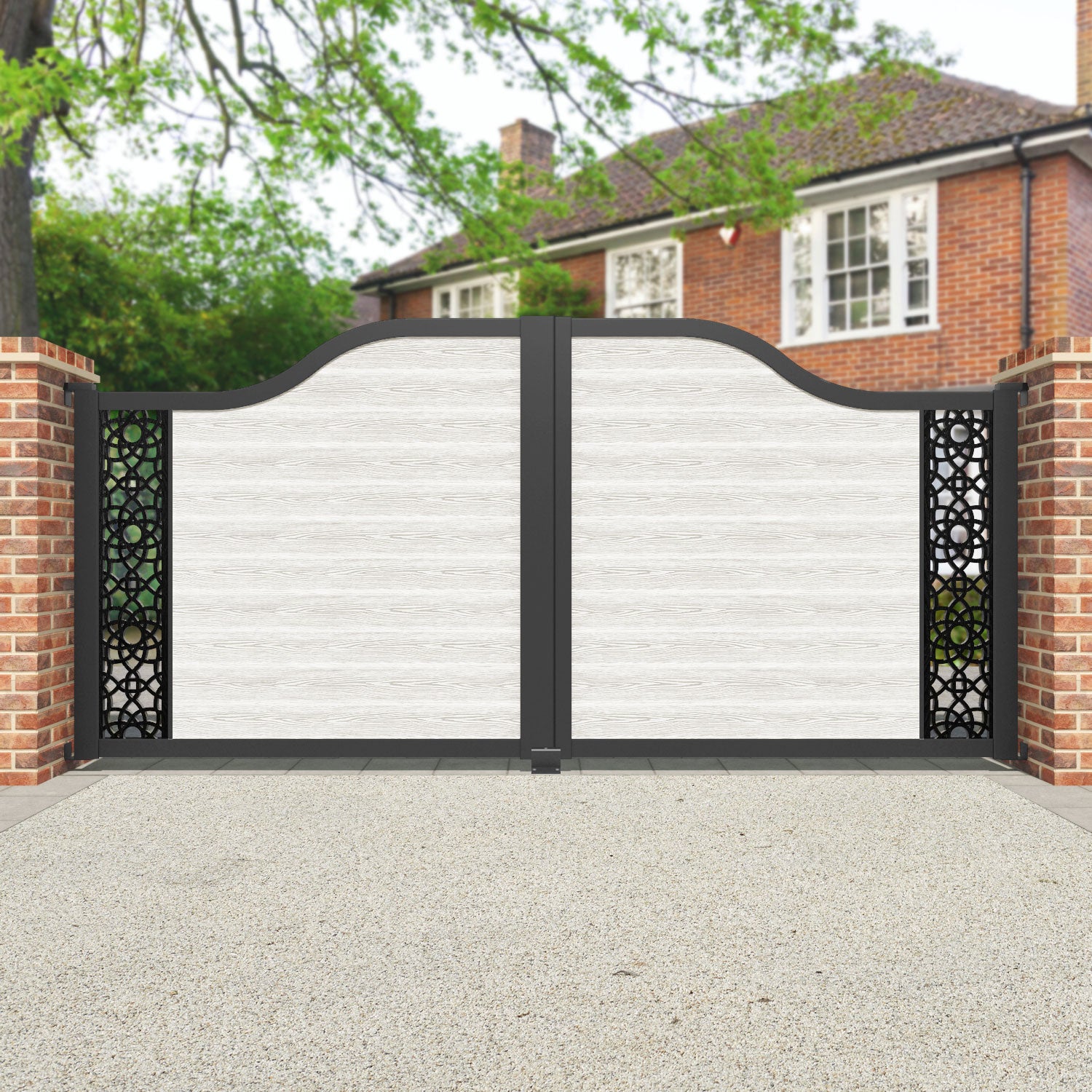 Classic Amber Curved Top Driveway Gate - Light Stone Finish - Durable & Stylish for Home Entryways, Gardens & Driveway Security