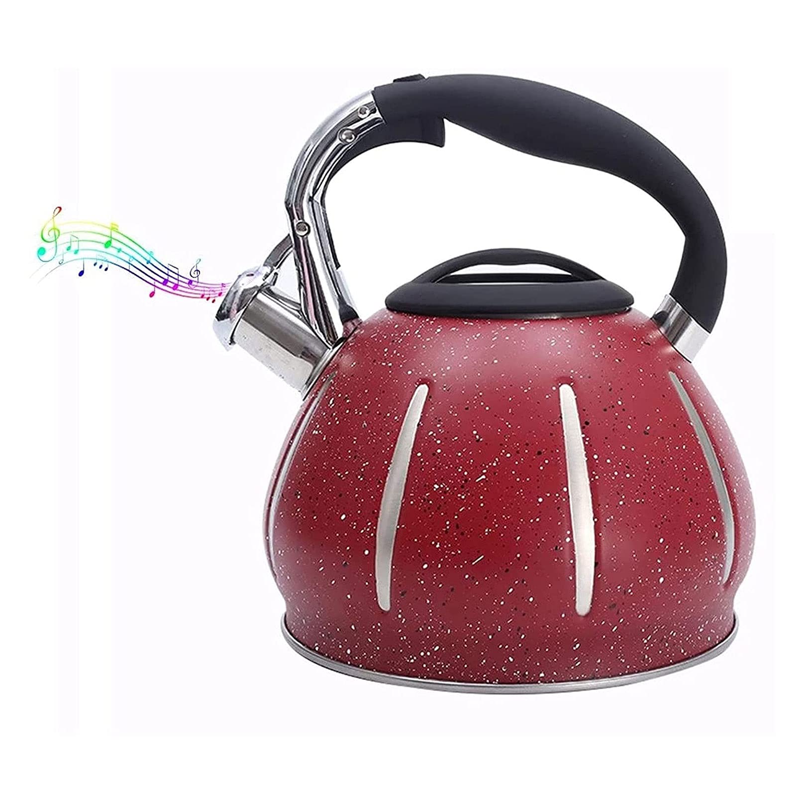 3L Stainless Steel Whistling Tea Kettle - Stovetop Safe for Gas, Electric & Induction - Anti-Scald Handle with Heat-Resistant Printing - Classic Red - Perfect for Home, Office & Tea Ceremonies