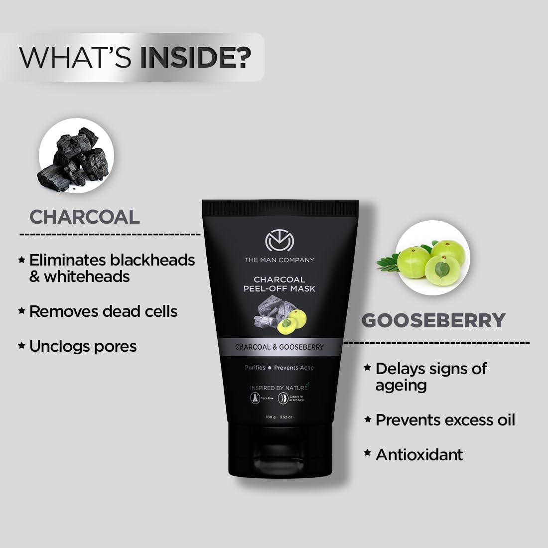 The Man Company Activated Charcoal Peel Off Face Mask for Men - Deep Cleansing Blackhead & Whitehead Remover, Dead Skin Exfoliator, Paraben & Sulphate Free (100g) | Perfect for Post-Workout, Travel & Daily Skincare Routine