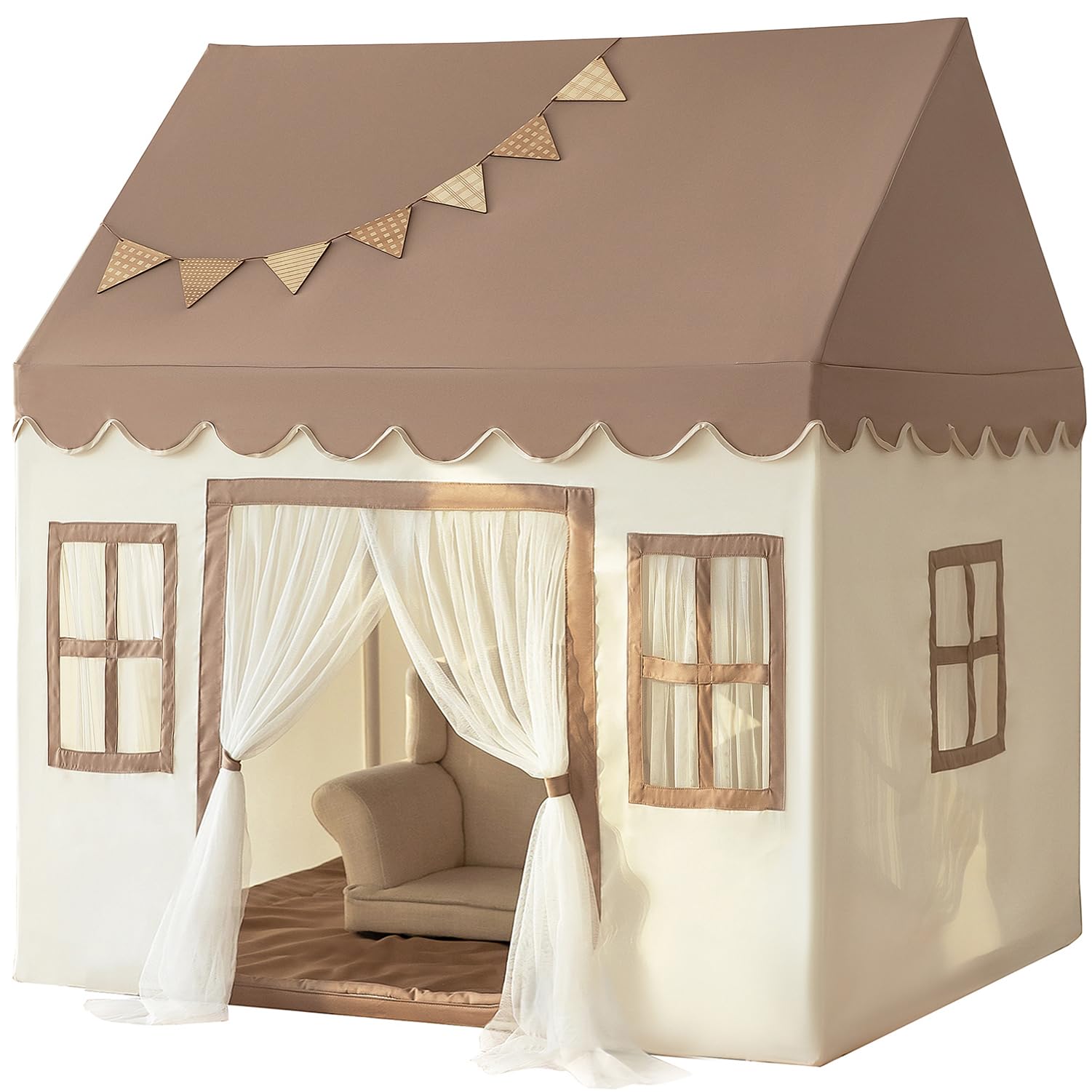 Kids Play Tent with Soft Padded Mat - Large Indoor Playhouse for Boys & Girls, Toddler Castle Bed Tent for Bedroom & Playroom - Perfect for Imaginative Play, Nap Time & Sleepovers