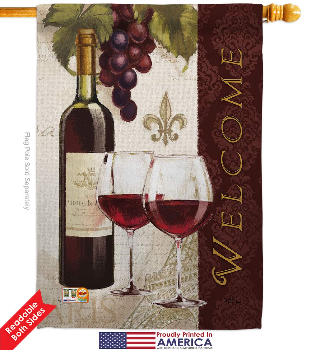 Breeze Decor Double-Sided Wine Welcome Garden Flag Set - 28x40 Inch Outdoor Yard Banner for Wine Lovers (Red, White, Rose) | Perfect for Backyard Parties, Vineyard Decor & Gift Giving | Made in USA