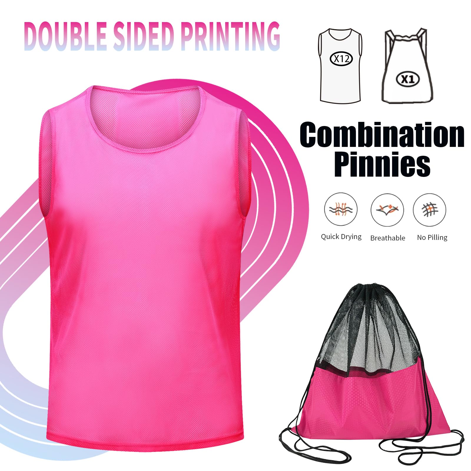 Youth Soccer Pinnies with Numbers - Scrimmage Team Practice Vests for Basketball, Soccer & Football - Breathable Reversible Training Bibs for Kids Sports Practice & Games