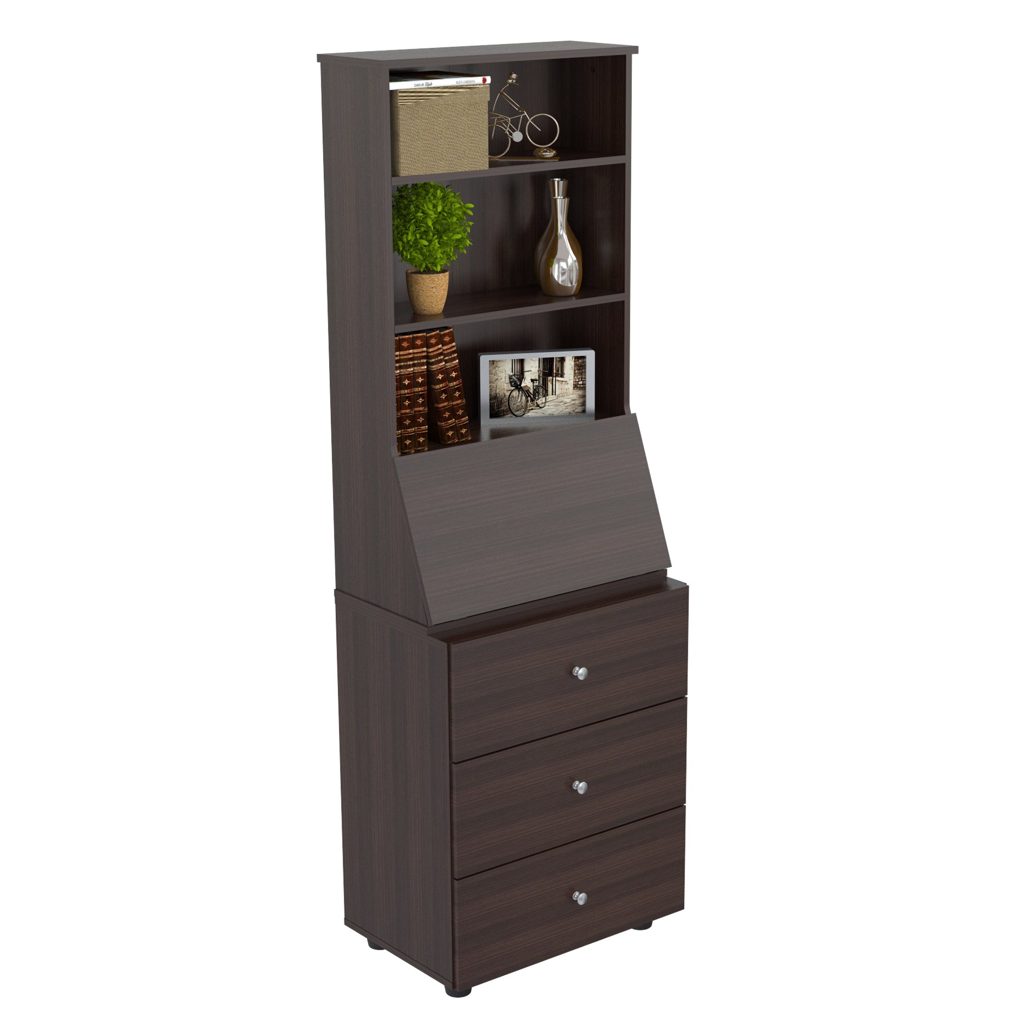 Inval Computer Credenza Work Center - Espresso Finish Home Office Desk with Storage | Perfect for Home Office, Study Room & Workspace Organization