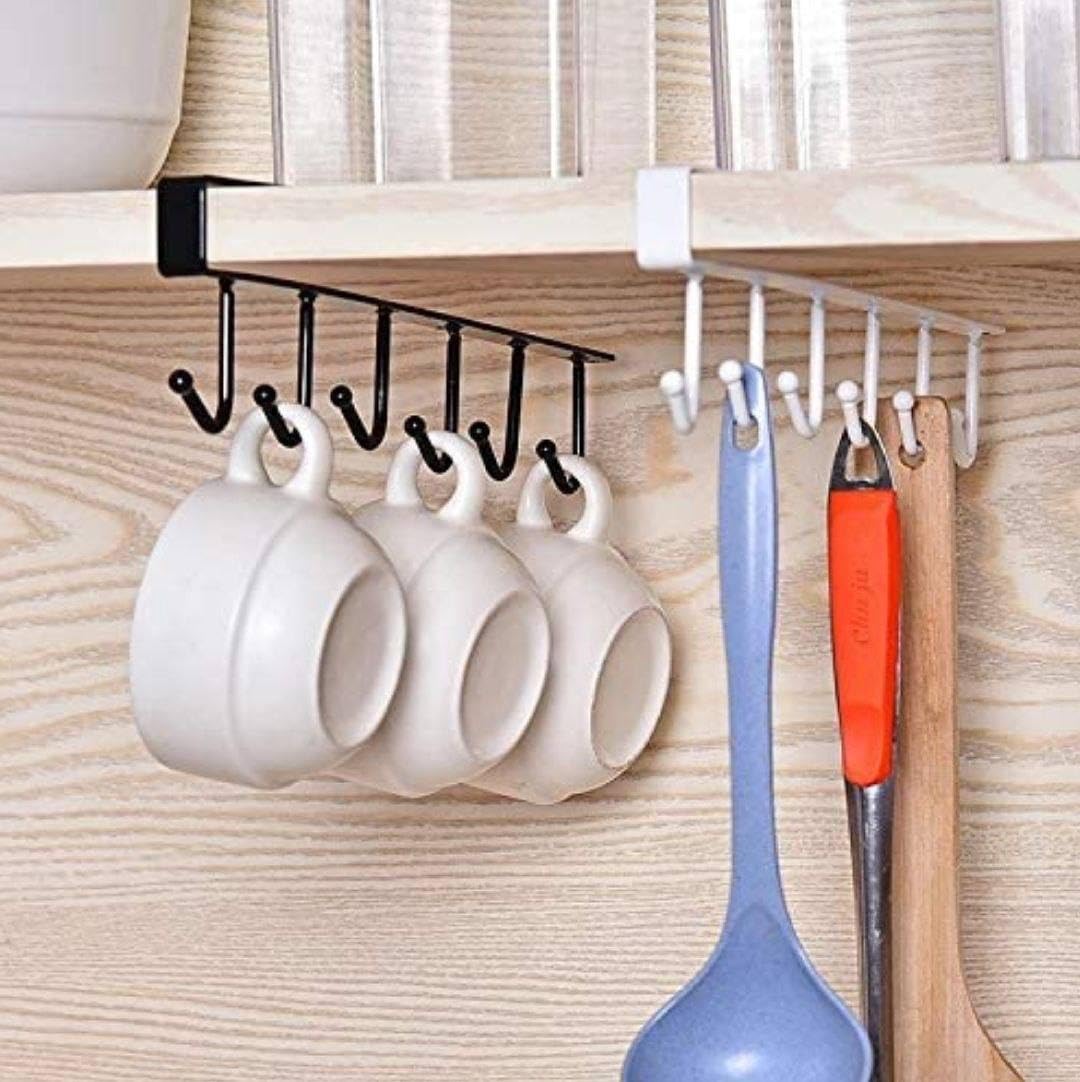 MVM Enterprise Under Shelf Organizer - Heavy Duty Cabinet Hook Hanger for Mugs, Cups, Pots & Pans - Space Saving Kitchen Storage Solution - Perfect for Small Kitchens, RVs & Dorm Rooms