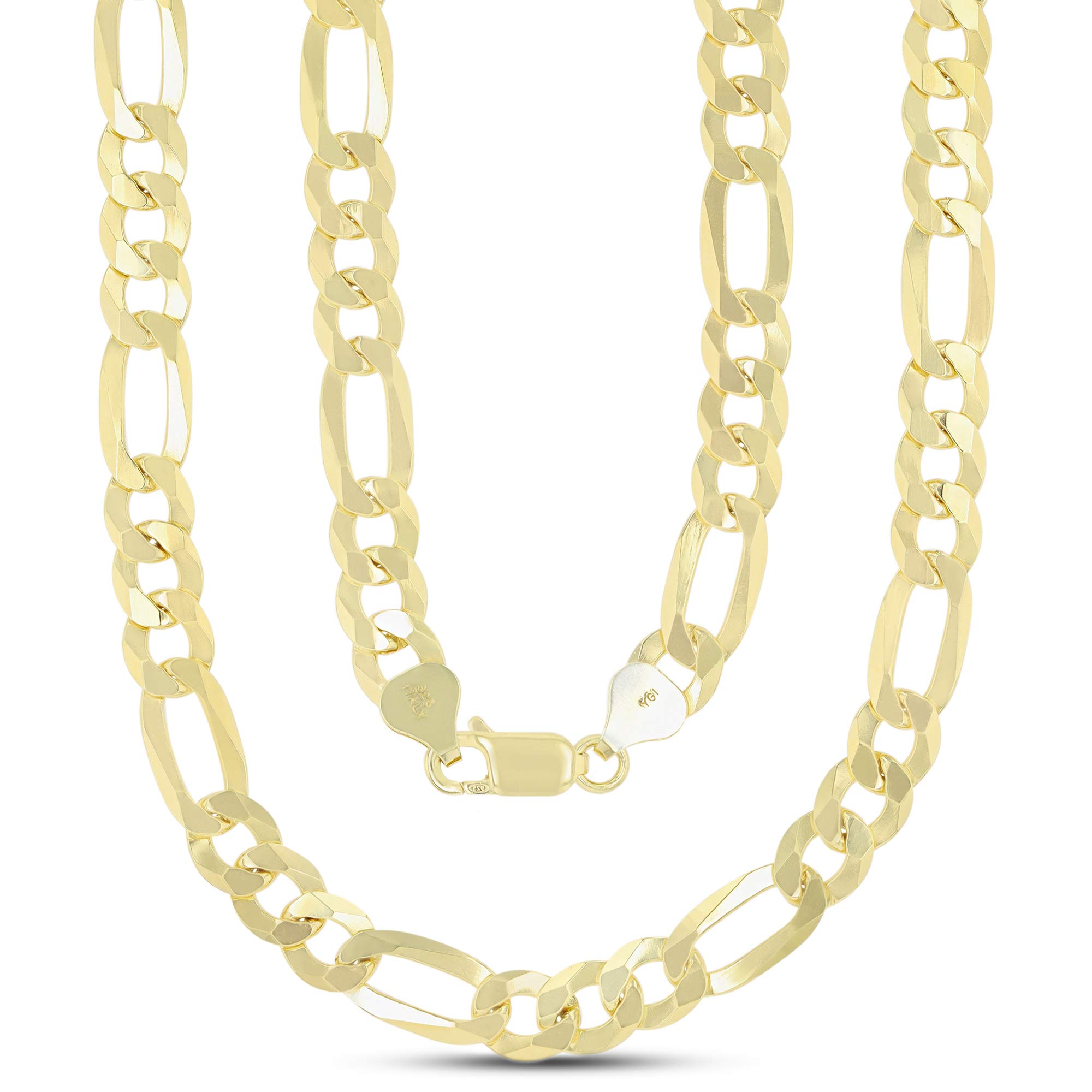 14K Gold or Rhodium Plated Sterling Silver Figaro Chain Necklace for Men - 1mm to 13mm Thickness - Solid 925 Italian Jewelry for Everyday Wear, Gifts & Special Occasions
