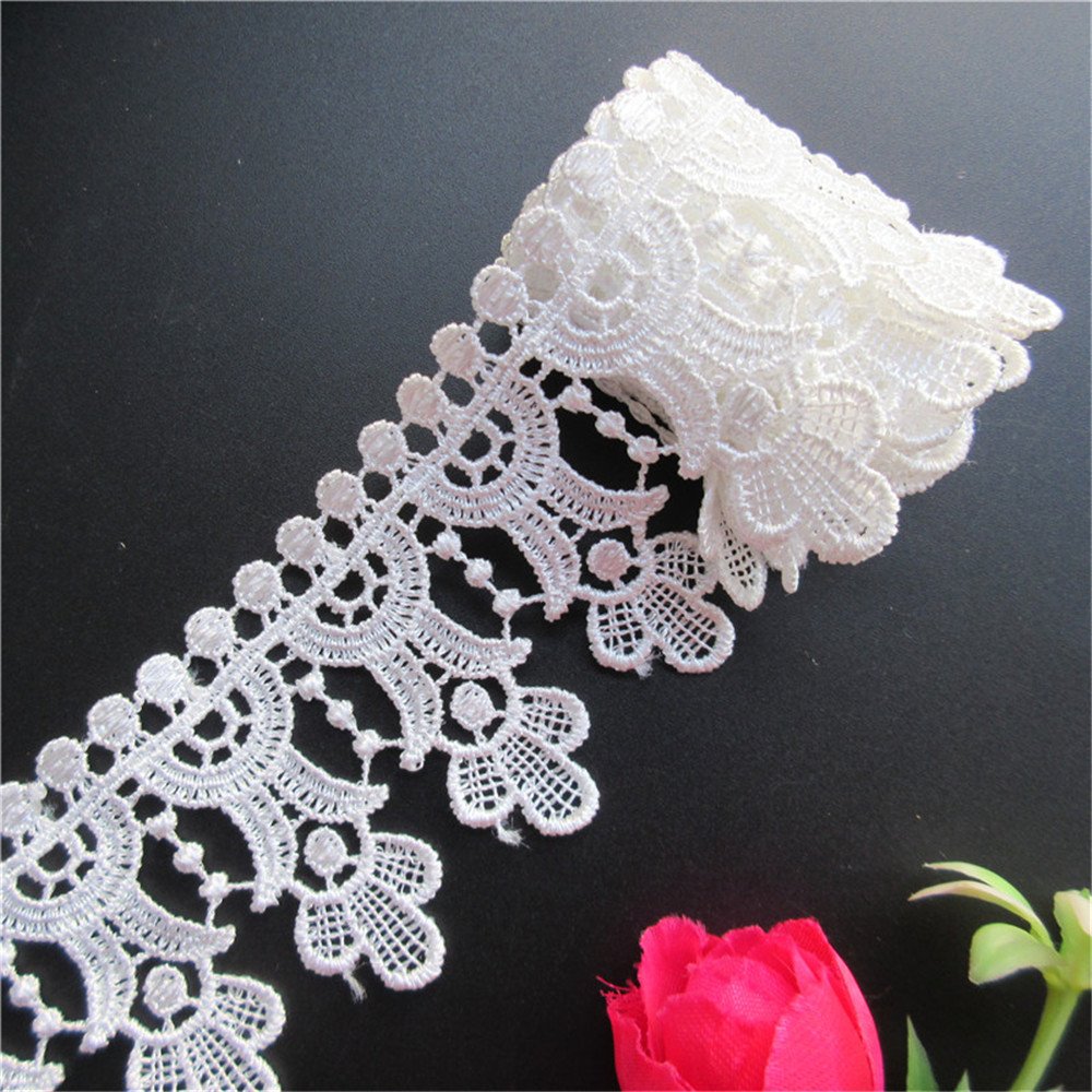 Vintage White Embroidered Lace Trim Ribbon - 3 Meters, 5.3 cm Width, Floral Applique for Wedding Dresses, Bridal Gowns & DIY Crafts - Perfect for Home Decor, Sewing Projects & Party Clothing Embellishment