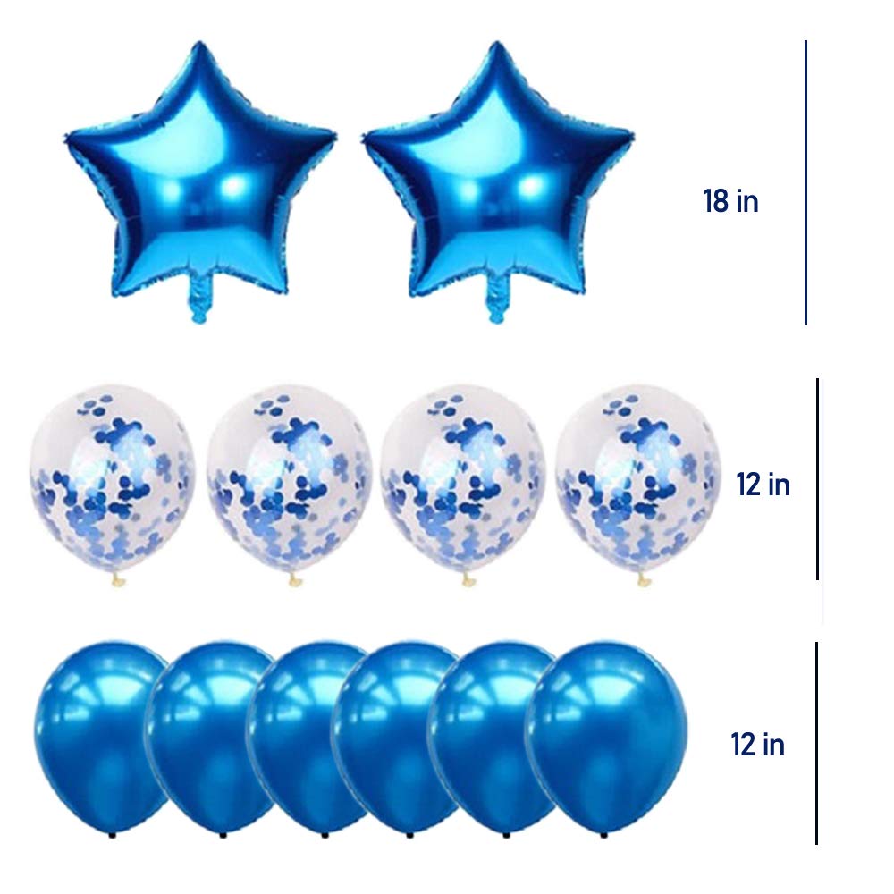 Happy Birthday Balloon Set - 2 Foil Balloons, 4 Confetti Balloons, 6 Latex Party Balloons with Banner - Blue Birthday Party Decorations for Indoor & Outdoor Celebrations