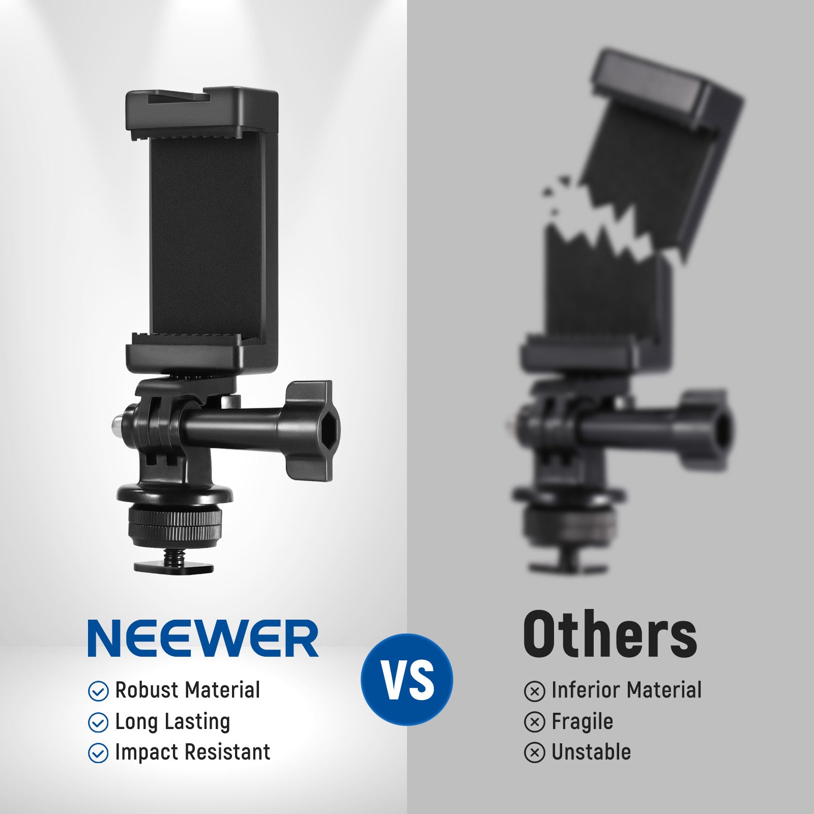 NEEWER Universal Smartphone Holder with Hot Shoe Mount Adapter Kit for DSLR Cameras - Perfect for Vlogging, Live Streaming & Photography