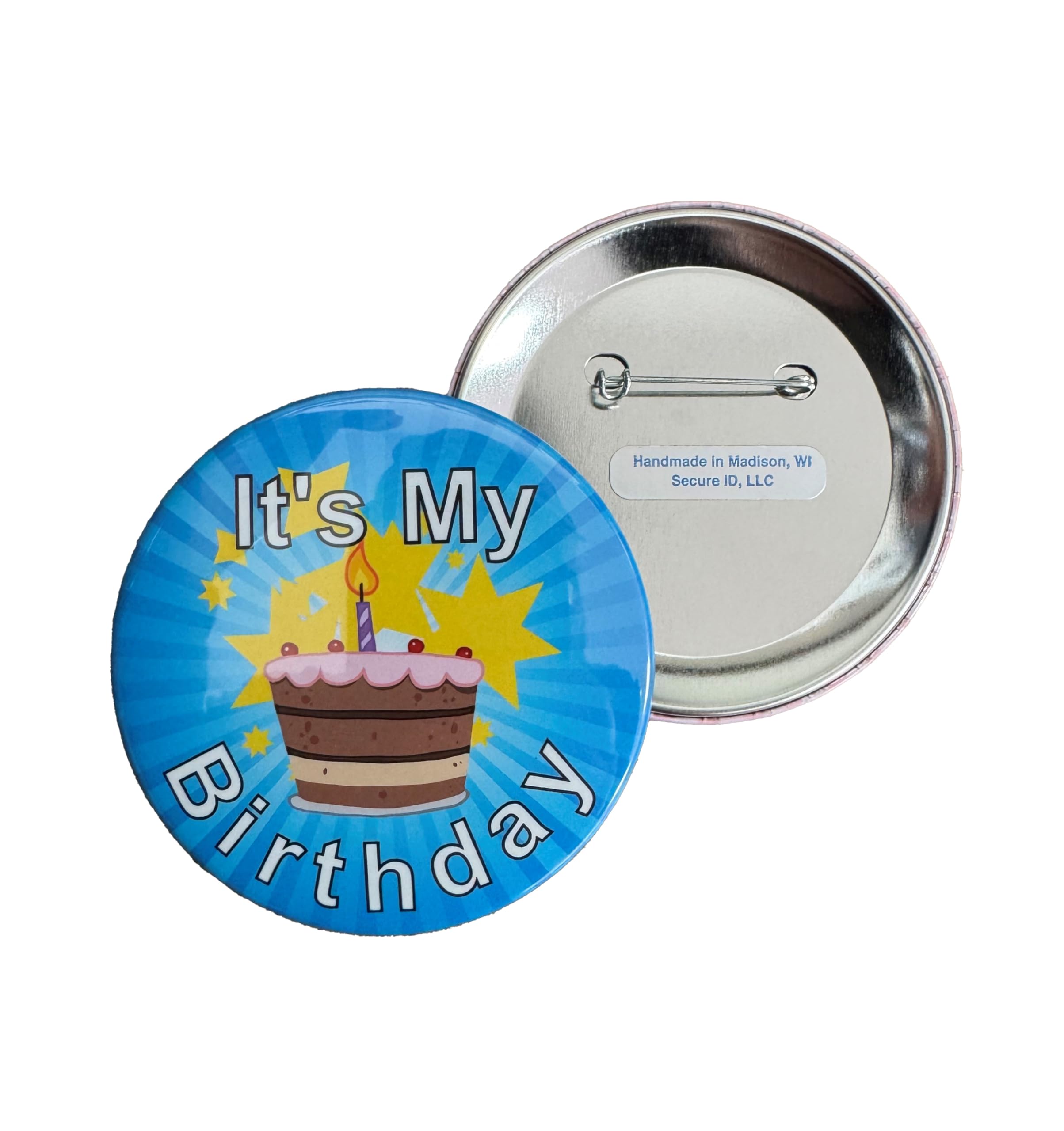 Happy Birthday Button Pin - Secure ID Blue 'It's My Birthday' Badge for Birthday Girl, Boy, Adults & Kids - Fun Party Favors & Decorations for Birthdays, Celebrations & Special Events