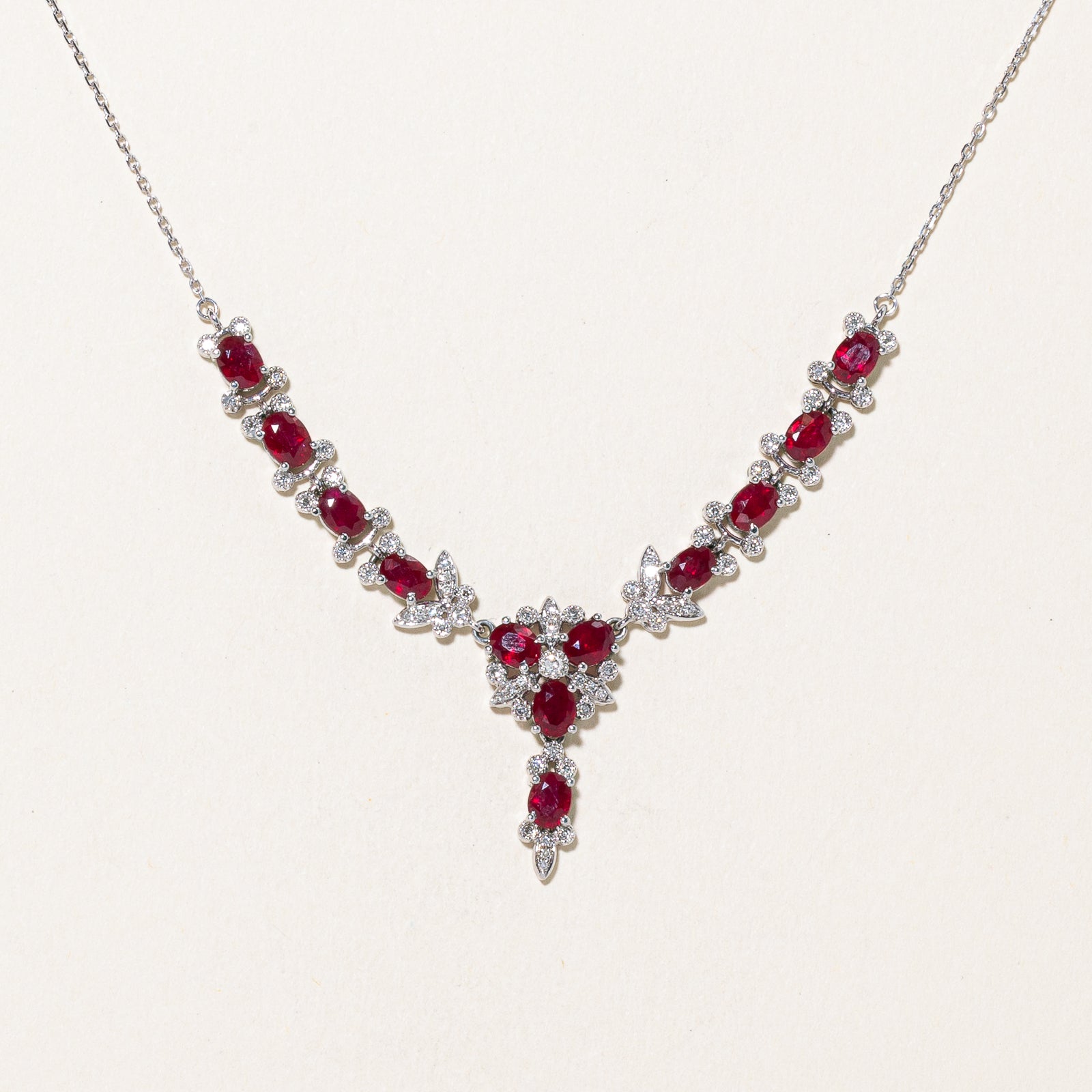 18K Ruby and Diamond Necklace - 3.75ctw Ruby with 0.20ctw Diamonds - 16 Inch Gold Chain - Elegant Jewelry Gift for Women - Perfect for Weddings, Anniversaries and Special Occasions
