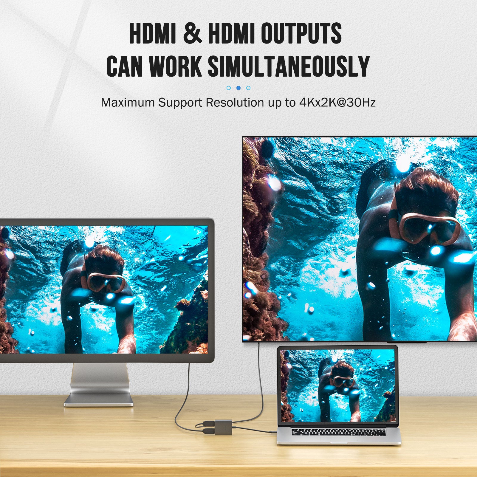 LEMORELE™ TC21 USB C to Dual HDMI Adapter - 4K 60Hz Dual Monitor Display for MacBook Pro, Dell XPS, Surface Pro - Home Office & Gaming Setup
