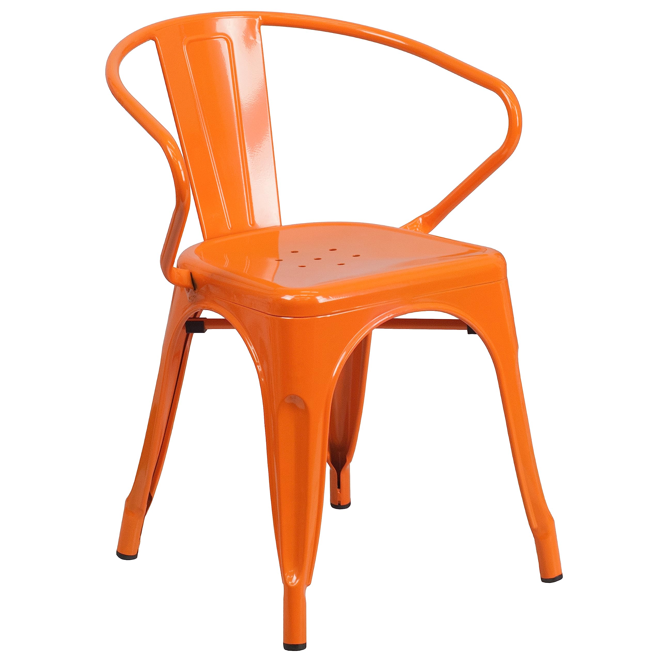 Flash Furniture Roy Commercial Grade 4-Pack Orange Metal Indoor-Outdoor Arm Chairs - Durable Stackable Seating for Restaurants, Patios, Cafes & Events