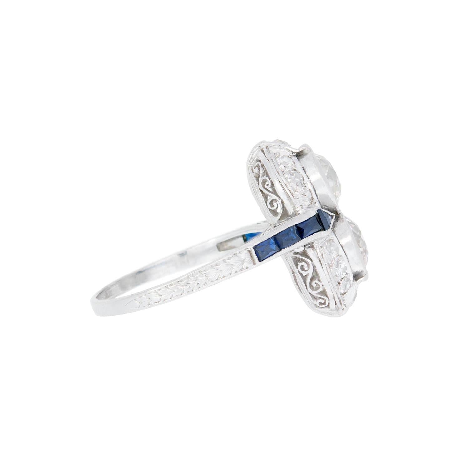 Edwardian Platinum French Diamond and Sapphire Ring - Vintage Antique Engagement Wedding Ring for Women - Perfect for Bridal, Anniversary & Special Occasion Gifts