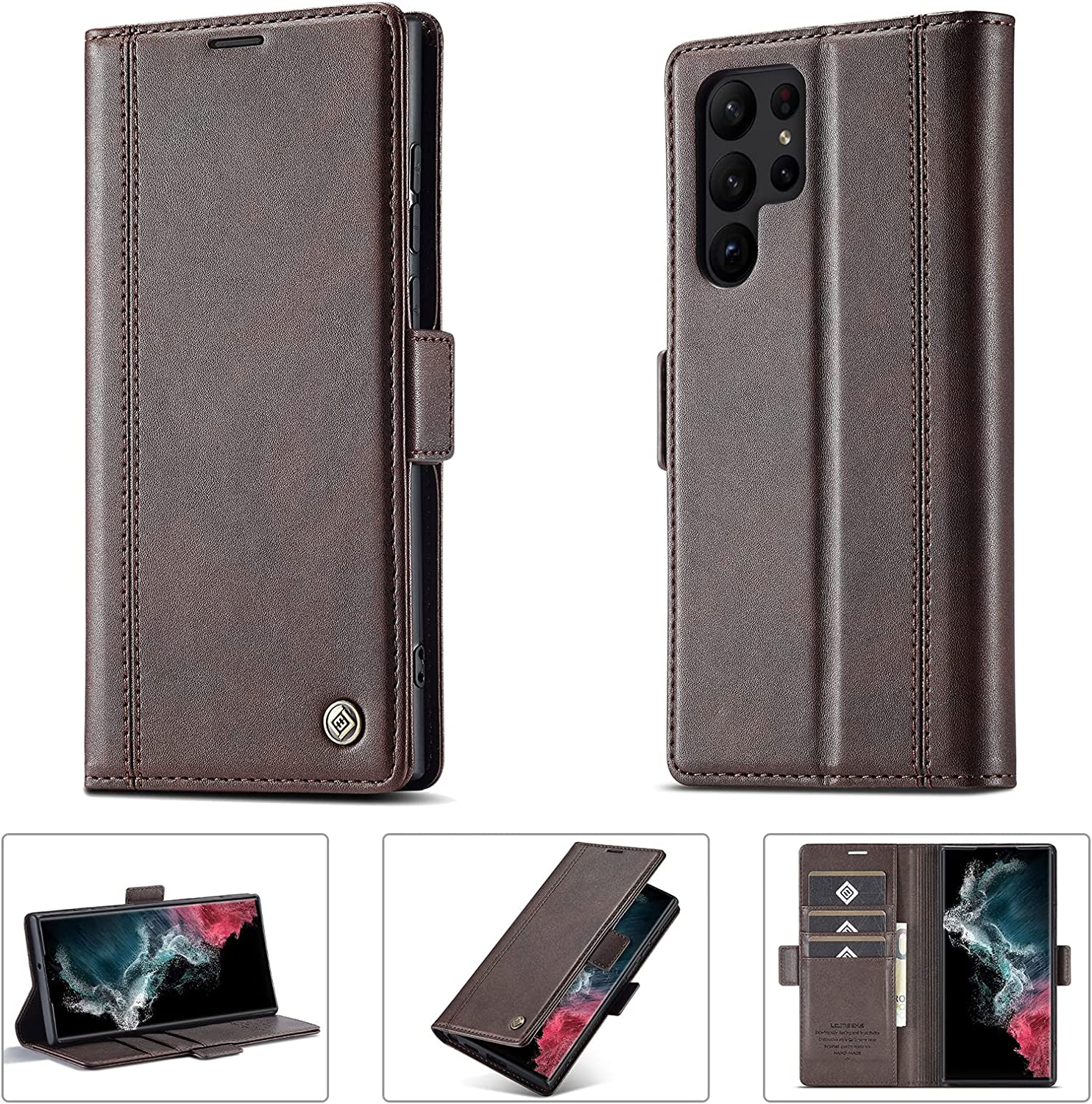 Samsung Galaxy S23 Ultra Wallet Case - Genuine Leather Magnetic Credit Card Holder with Kickstand | Perfect for Business, Travel & Everyday Use