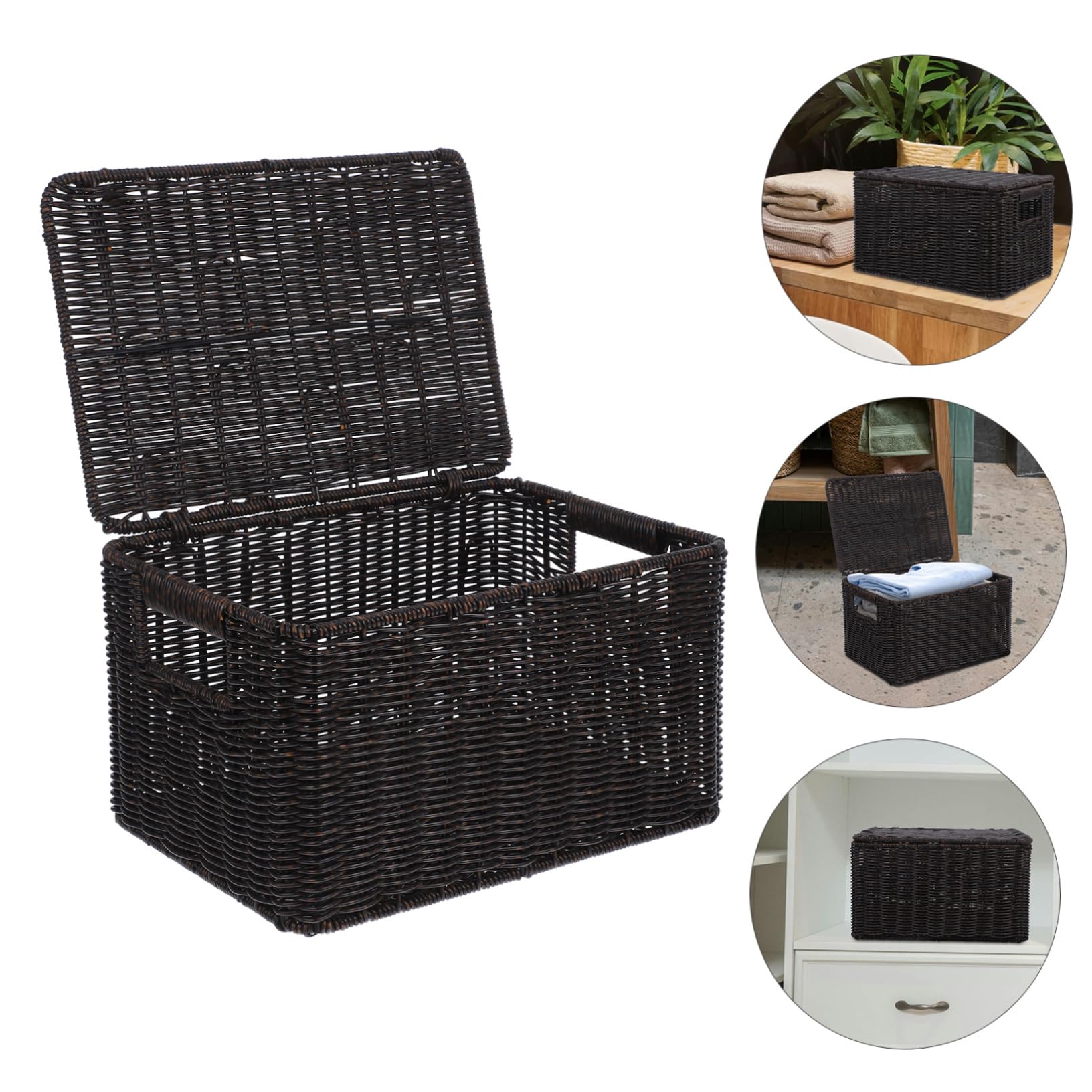 PRETYZOOM Rattan Storage Baskets with Lids - Home Organizer for Shelves & Closet