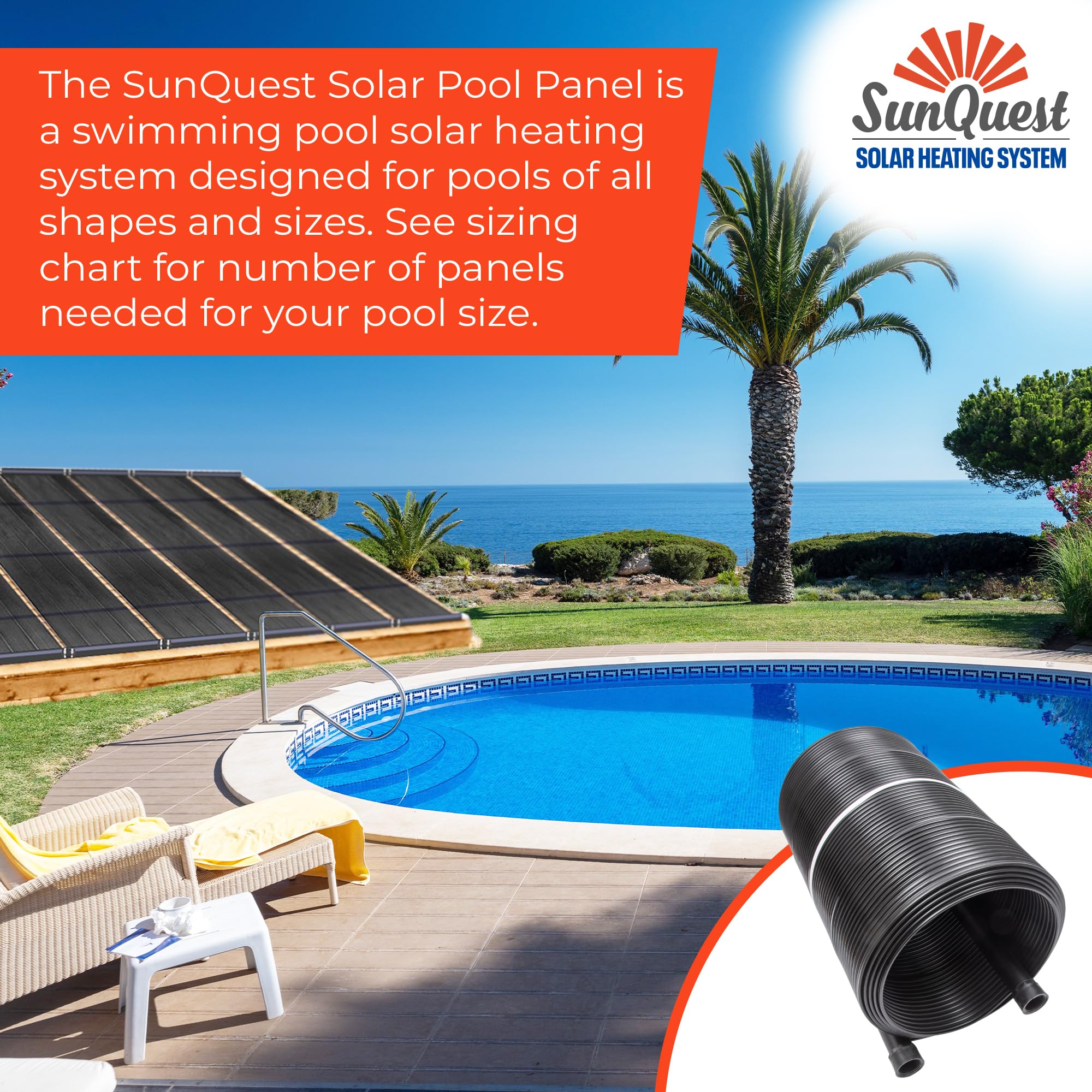 SunQuest Solar Pool Heater Panels - 2 Pack High Efficiency Solar Water Heating System for Above Ground Pools with Max-Flow Design (2'x20') - Includes Couplers & Diverter Valve - Perfect for Extending Swimming Season & Energy Savings
