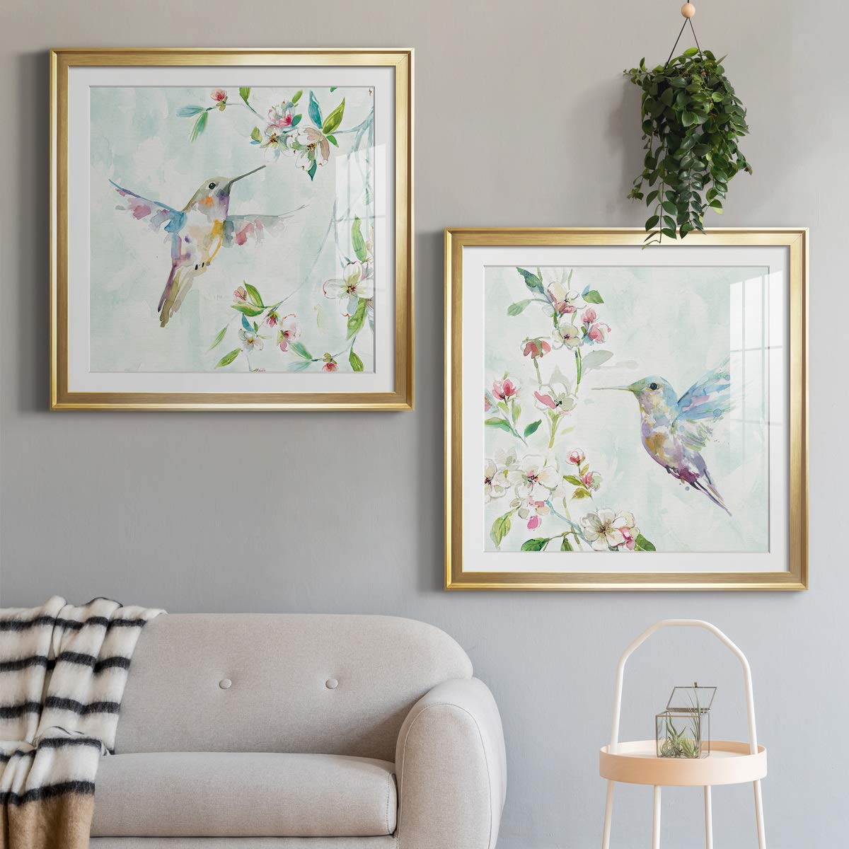 Renditions Gallery Hummingbird Wall Art Set - 26x26 Gold Framed Modern Contemporary Rustic Romantic Industrial Wall Decor Print with Matte Board & Acrylic Glass - Perfect for Living Room, Bedroom, Office & Home Decor