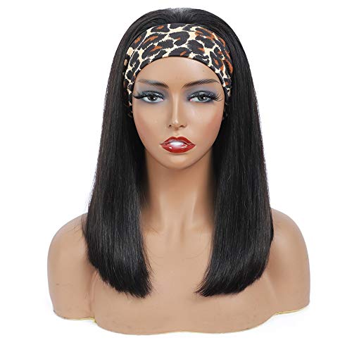 FEANG Glueless Human Hair Wigs for Women - Curly Highlight Headband Straight Red & Blonde Synthetic Wigs (Natural Color, 18 Inches) | Perfect for Cosplay, Daily Wear & Special Occasions