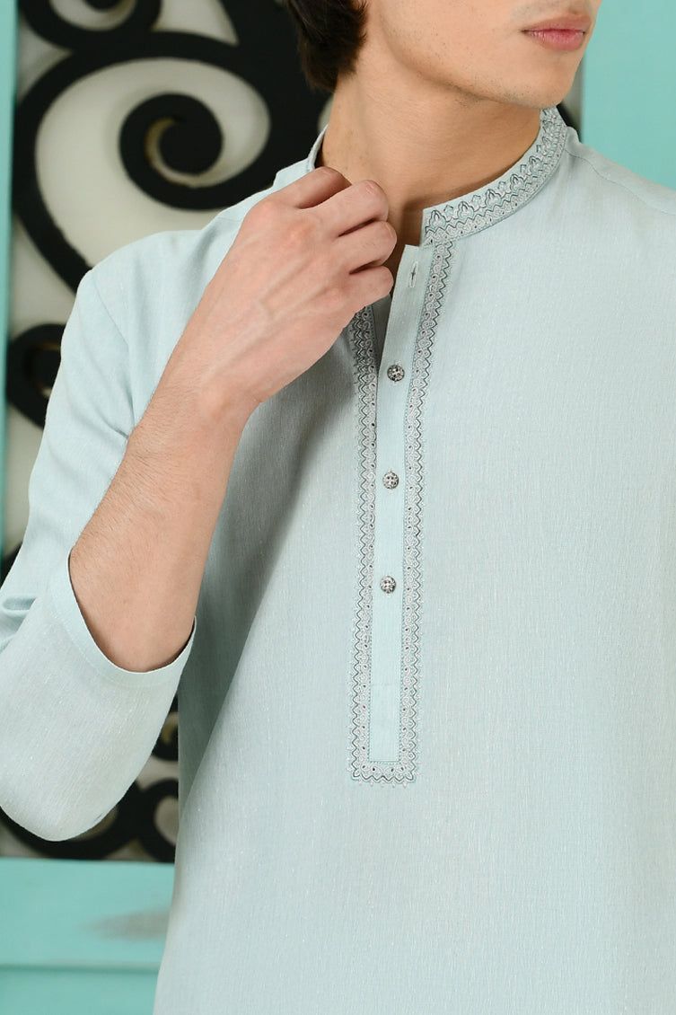 Blended Green Kameez Shalwar by J. Junaid Jamshed - Traditional Pakistani Outfit for Men - Perfect for Eid, Weddings & Special Occasions