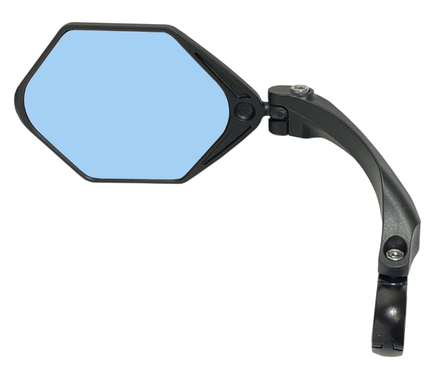 Hafny NEW Handlebar E-Bike Mirror - Large HD Automotive Grade Glass Bicycle Mirror, Anti-Glare Blue Left Side, Blast-Resistant for Safe Cycling - Perfect for Mountain Bikes, Road Bikes & Commuting