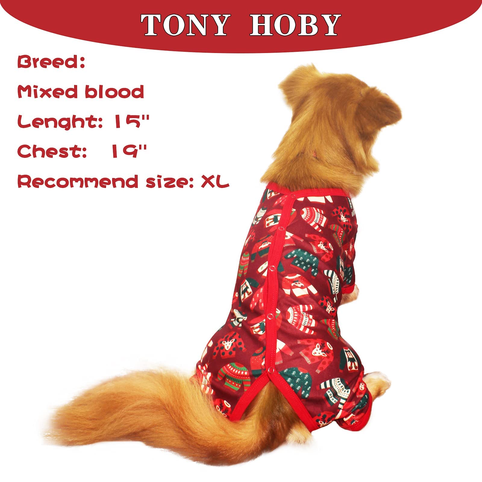 TONY HOBY Dog Pajamas for Small & Medium Dogs - Warm Winter Dog Shirts & Jumpsuit Pajamas (Red, Girl, XS) - Cozy Sleepwear for Cold Weather & Indoor Lounging