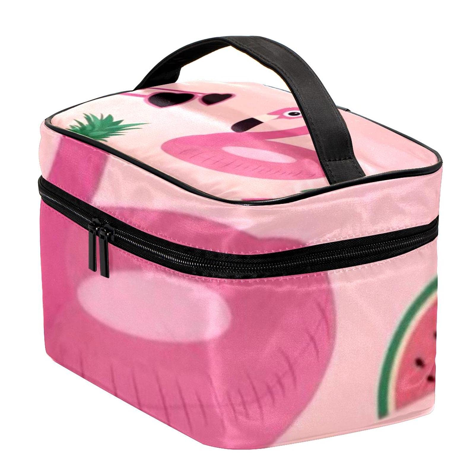Stylish Tropical Flamingo Pineapple Watermelon Print Sunglasses & Large Cosmetic Travel Bag Set - Waterproof Makeup Case Organizer with Zipper for Women & Girls | Perfect for Beach Vacations, Pool Parties & Summer Travel Accessories