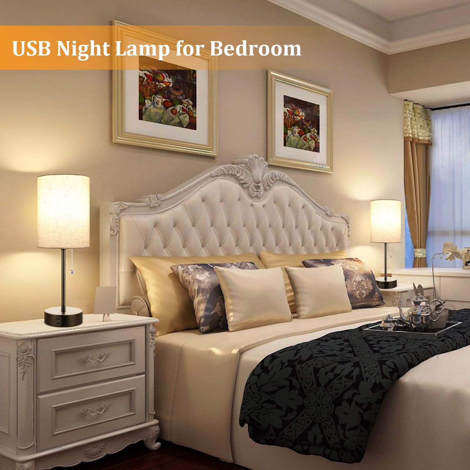 Dott Arts Set of 2 Modern Bedside Table Lamps with 3 Color Temperature Modes (2700K-5000K) & Built-in AC Outlet - Nightstand Lamps for Bedroom, Living Room, Office & Reading Nook - Perfect for Relaxation, Reading & Ambient Lighting