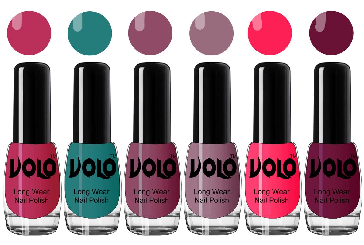 VOLO Non-Toxic Long-Lasting Nail Polish Set - 6 Vibrant Colors (Passion Pink, Radium Green, Peach Pink, Nudes Spring, Wine) 30ml - Perfect for Manicures, Pedicures & Nail Art Designs