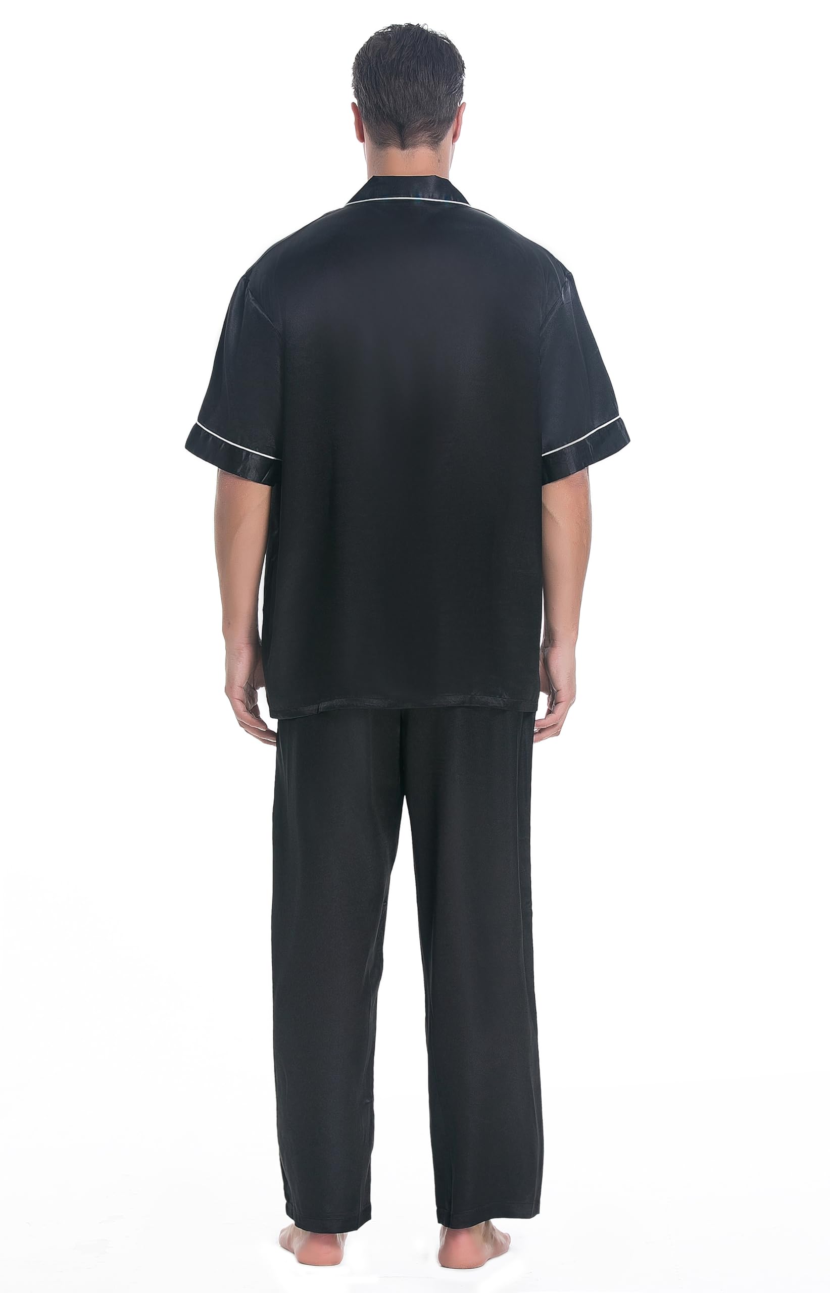 Lavenderi Men's Short Sleeve Silk Satin Pajama Set - Luxury Silky Sleepwear for Comfortable Nights & Relaxation - Perfect for Lounging, Sleepovers & Spa Days