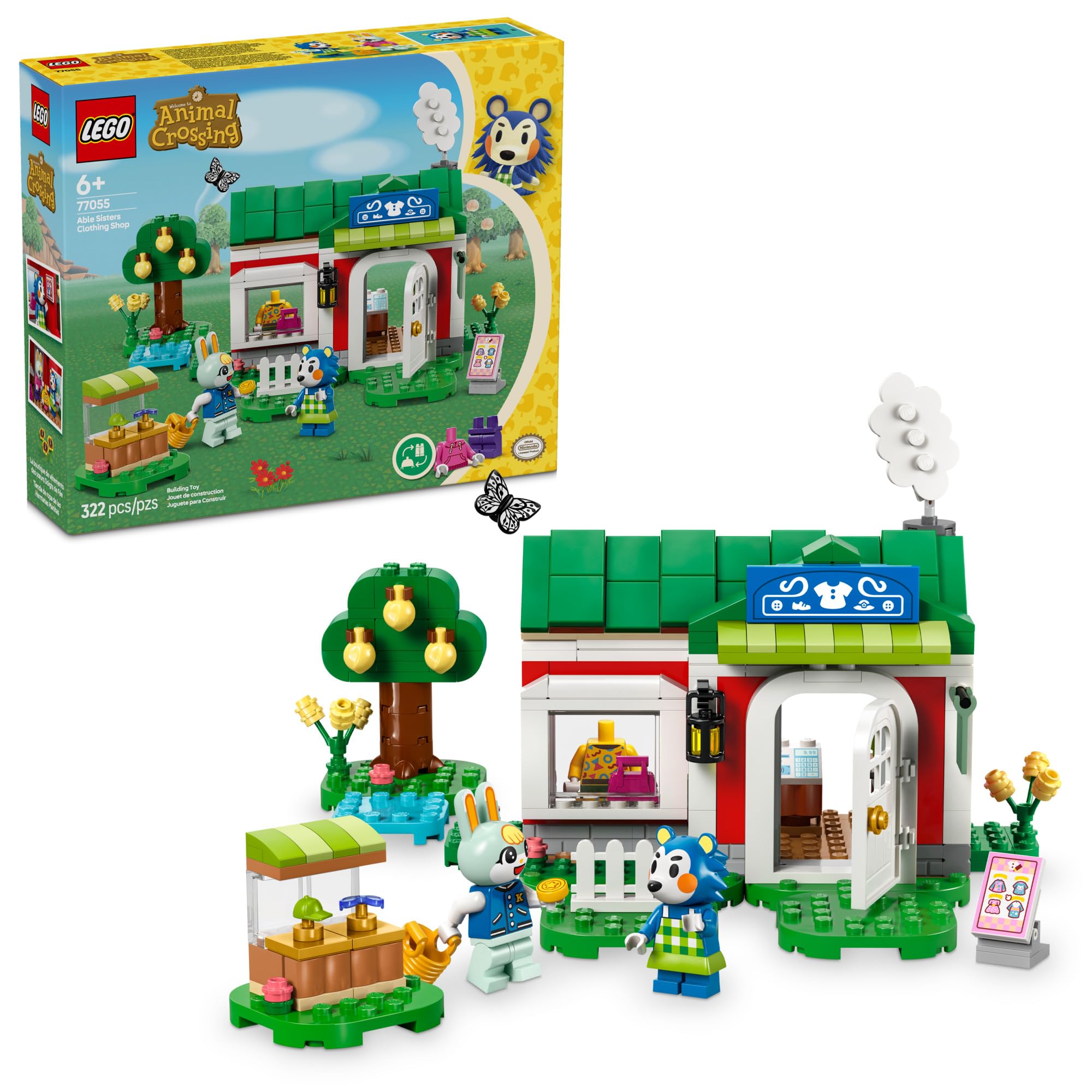 LEGO Animal Crossing Able Sisters Clothing Shop Building Set - Creative Construction Toy for Kids Ages 6+ with Mini Figures - Perfect Birthday Gift for Boys & Girls - Fun Pretend Play & Room Decor (77055) | Great for Storytelling, Collecting & Display