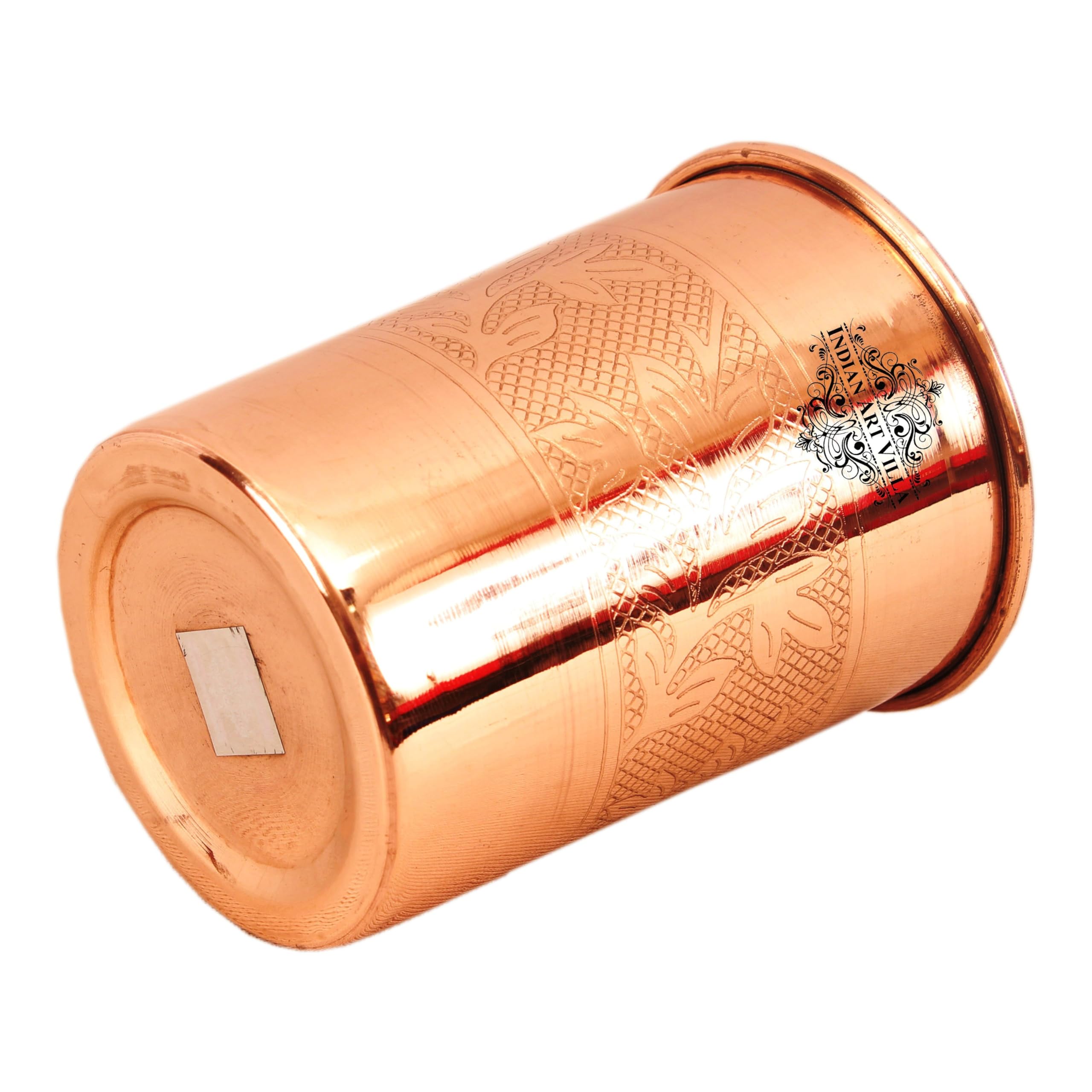 Handcrafted 10 oz Copper Tumbler Set of 6 - Engraved Leaf Design Indian Art Villa Drinkware | Perfect for Home, Kitchen, Restaurants & Gifts | Ideal for Water, Juice, Cocktails & Ayurvedic Drinks