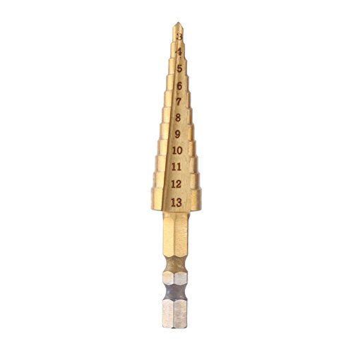 High Speed Steel Titanium Coated Step Drill Bit - 3-13mm Hex Shank Hole Cutter for Power Tools | Perfect for Soft Materials Like Wood, Plastic & Aluminum | DIY Projects & Metalworking