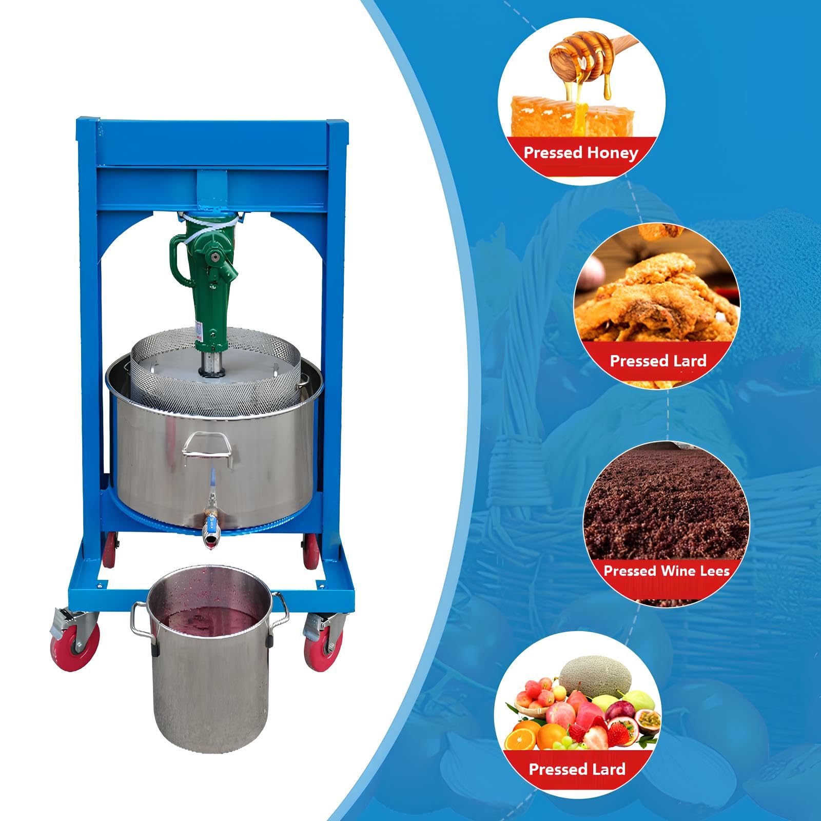 2.1 Gallon (8L) Hydraulic Fruit Press with 2 Ton Jack - 304 Stainless Steel Apple Grape Wine Cider Juice Maker for Home Brewing, Winemaking & Kitchen Use
